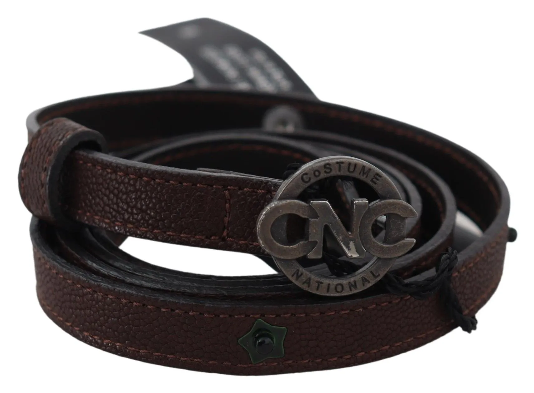 Costume National Women's Elegant Brown Leather Belt with Rustic Hardware