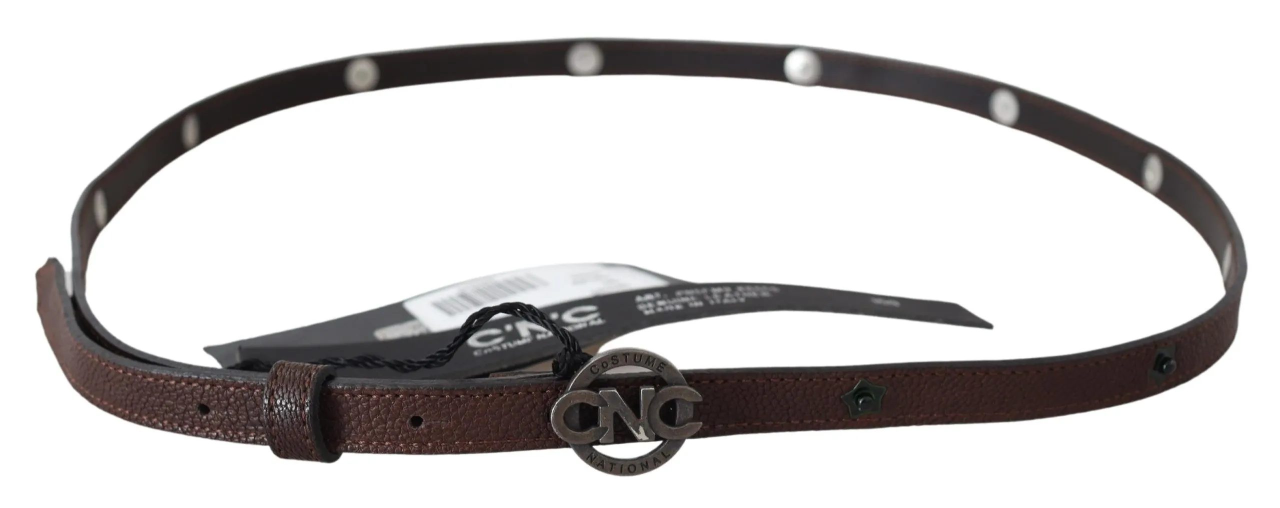 Costume National Women's Elegant Brown Leather Belt with Rustic Hardware