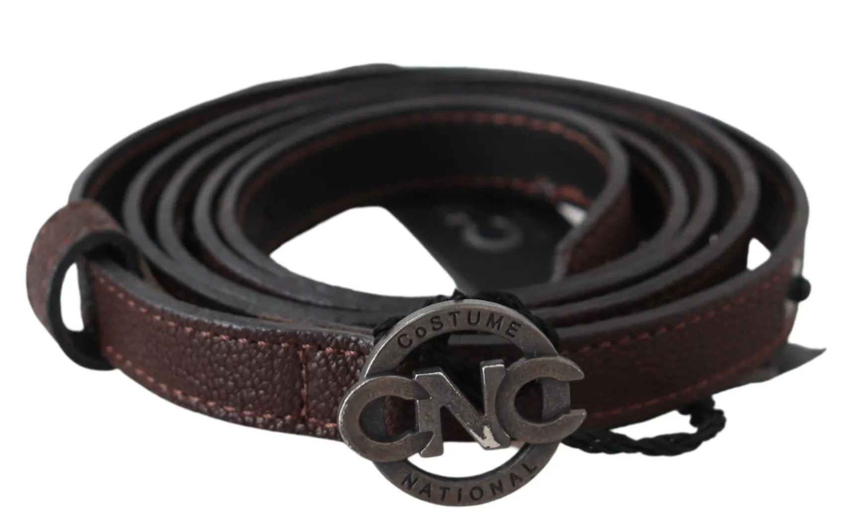 Costume National Women's Elegant Brown Leather Belt with Rustic Hardware