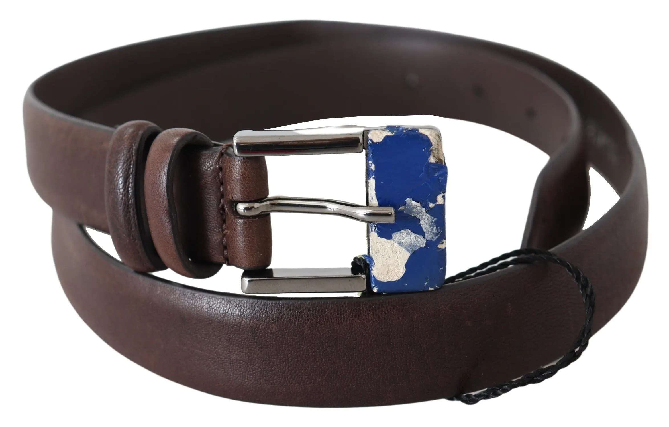 Costume National Women's Elegant Brown Leather Classic Belt with Silver-Tone Buckle