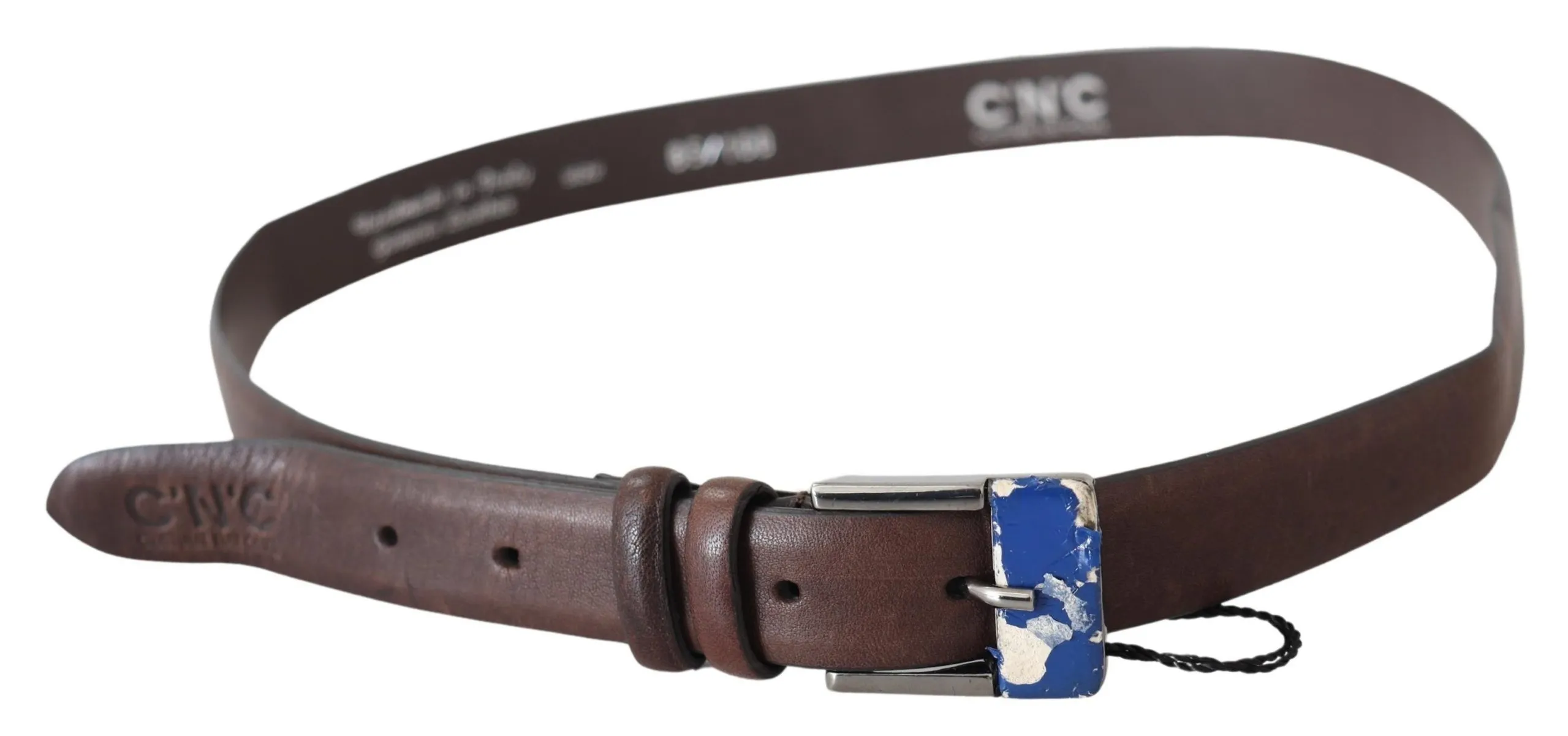 Costume National Women's Elegant Brown Leather Classic Belt with Silver-Tone Buckle