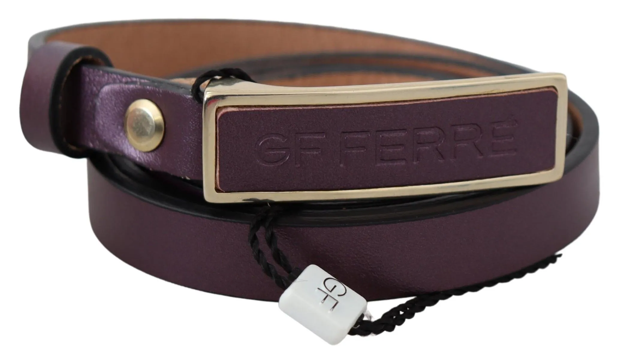 GF Ferre Women's Elegant Maroon Leather Belt with Gold-Tone Buckle