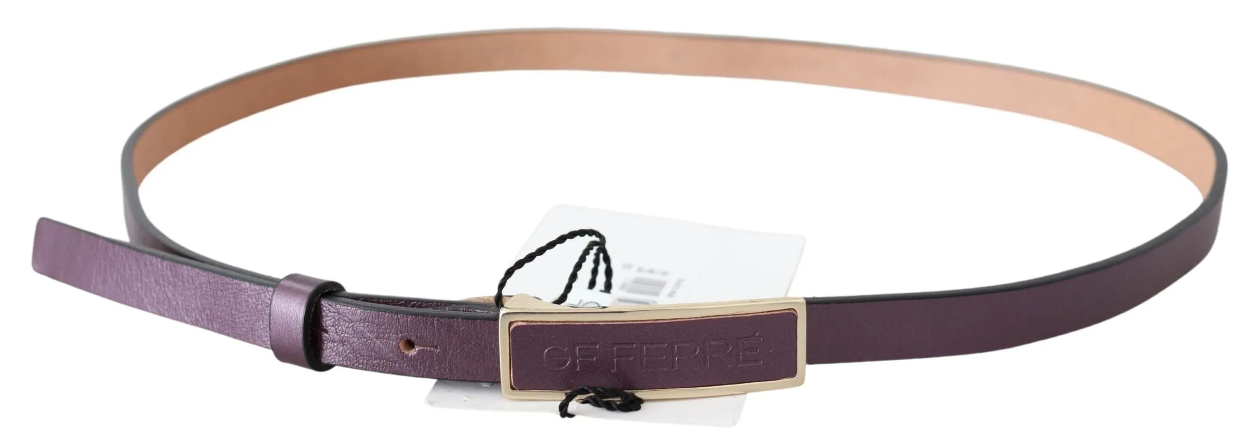 GF Ferre Women's Elegant Maroon Leather Belt with Gold-Tone Buckle