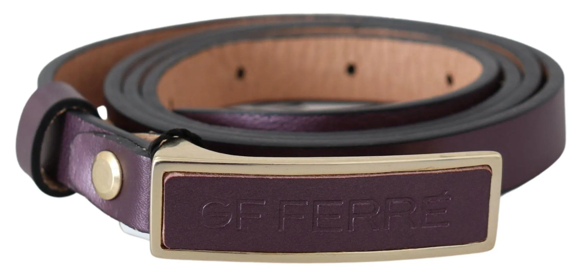 GF Ferre Women's Elegant Maroon Leather Belt with Gold-Tone Buckle