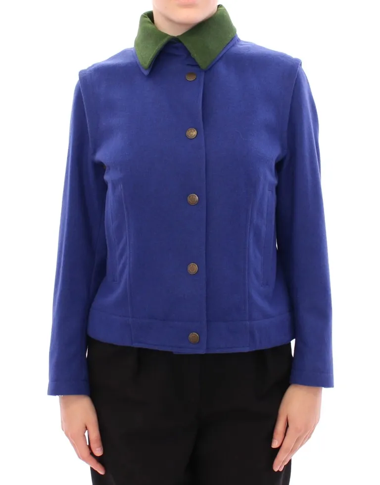 Andrea Incontri Women's Elegant Blue Wool Jacket with Removable Collar