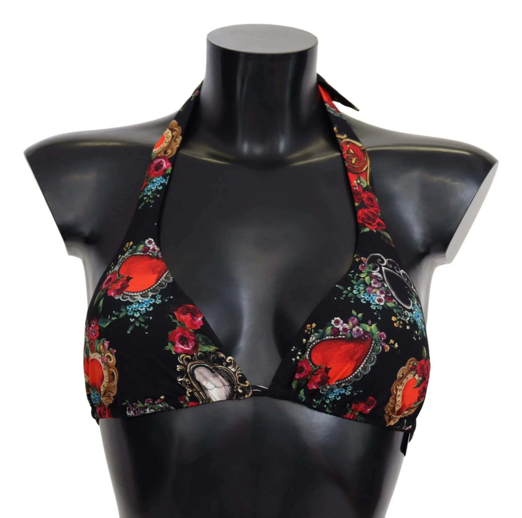 Dolce & Gabbana Women's Chic Heart Print Bikini Top - Black Elegance