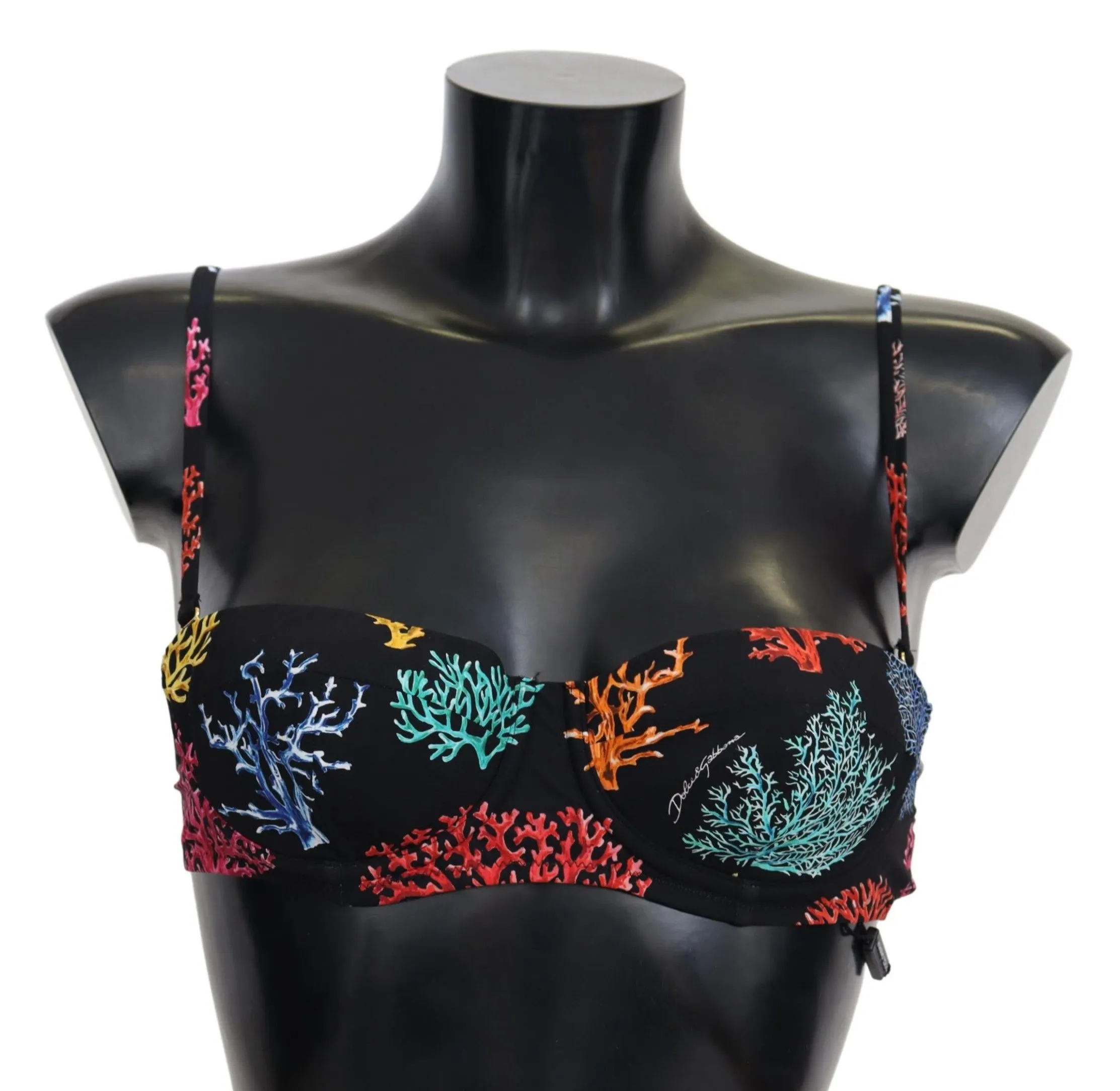 Dolce & Gabbana Women's Elegant Black Bikini Top with Coral Print