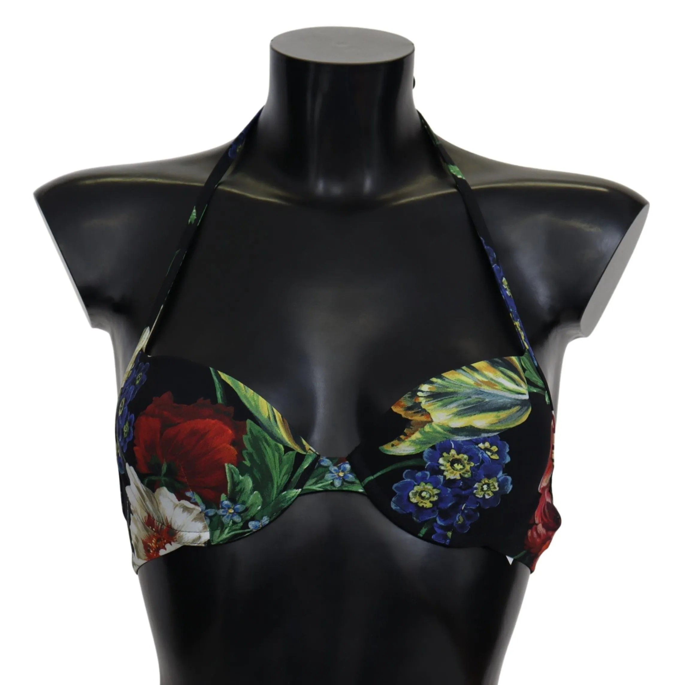 Dolce & Gabbana Women's Chic Black Floral Bikini Top with Tie Neck