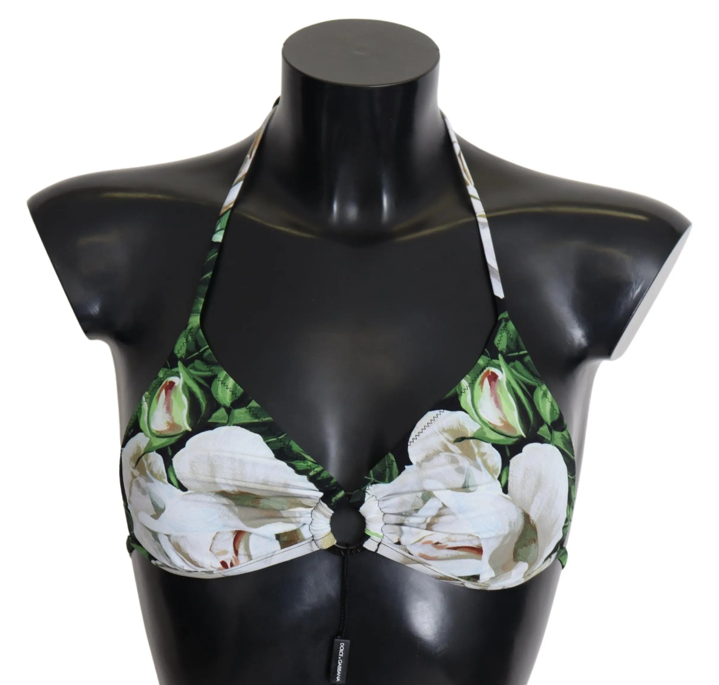 Dolce & Gabbana Women's Floral Print Bikini Top with Logo Clasp