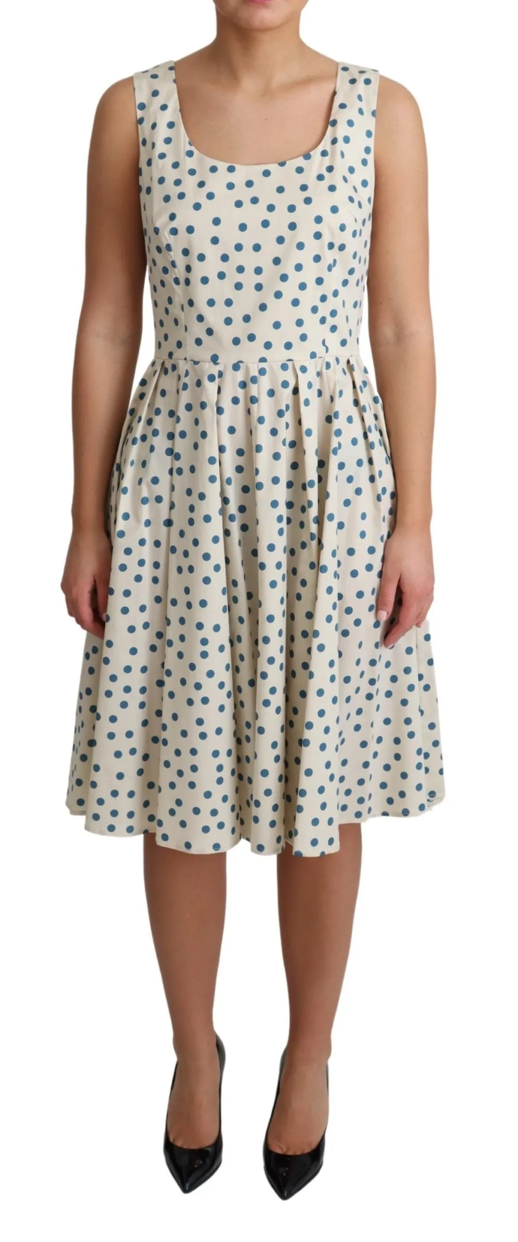 Dolce & Gabbana Women's Elegant Beige Polka Dot A-Line Sleeveless Dress