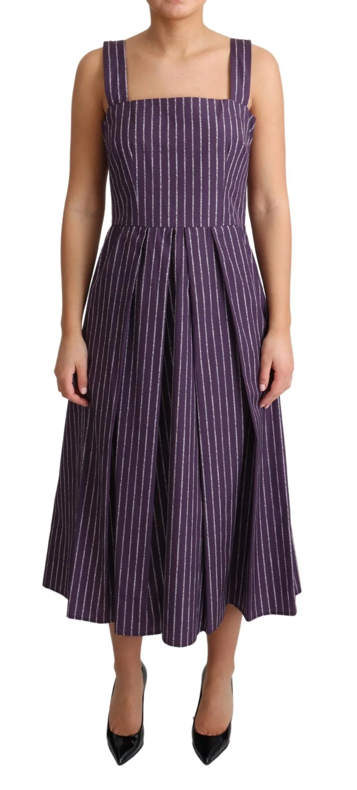 Dolce & Gabbana Women's Elegant Sleeveless A-Line Purple Stripe Dress
