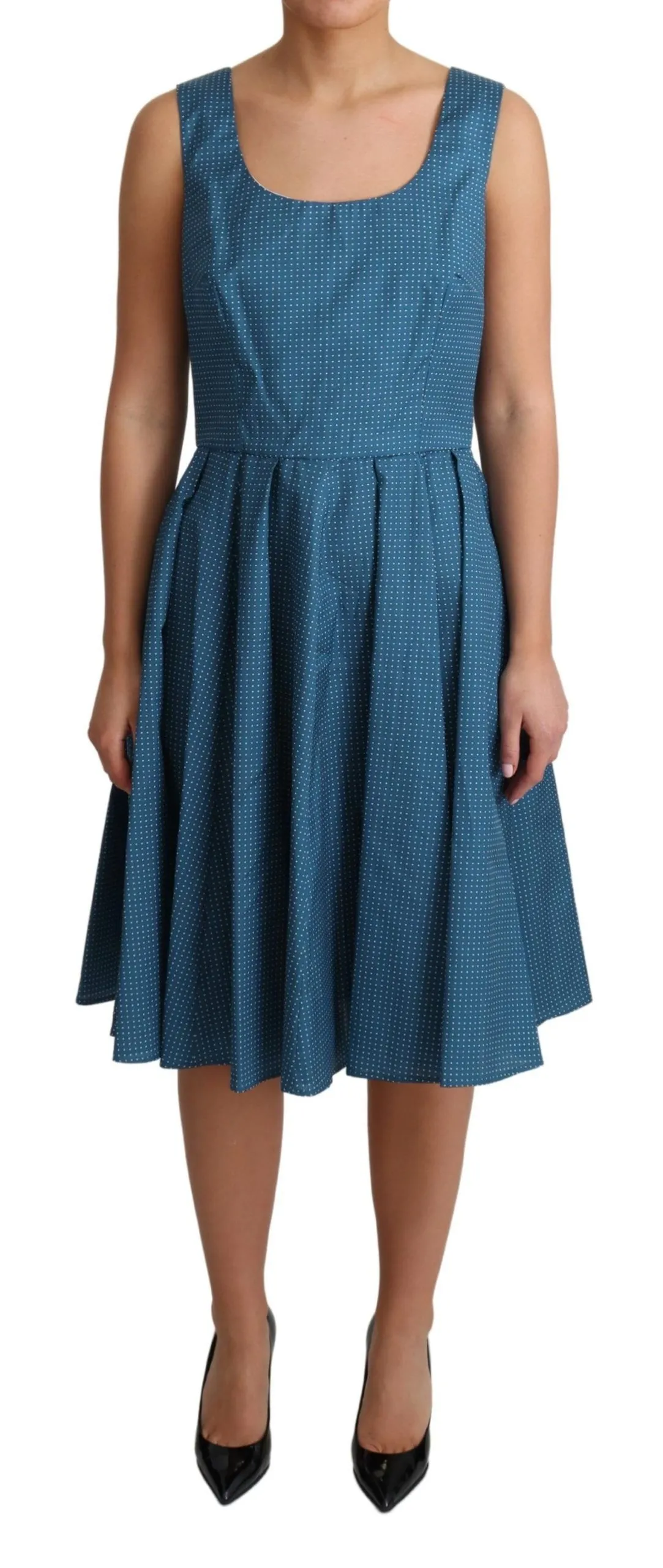 Dolce & Gabbana Women's Blue Polka Dotted Sleeveless A-Line Dress