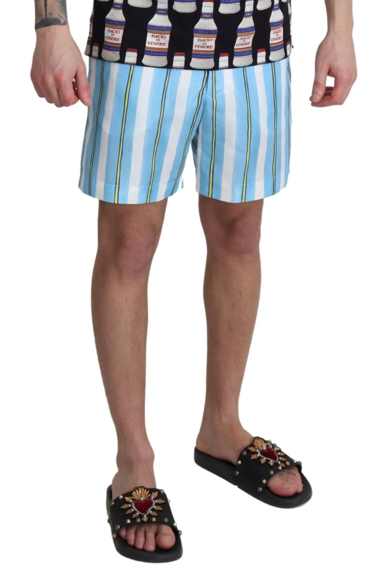 Dolce & Gabbana Men's Chic Striped Expandable Swim Shorts