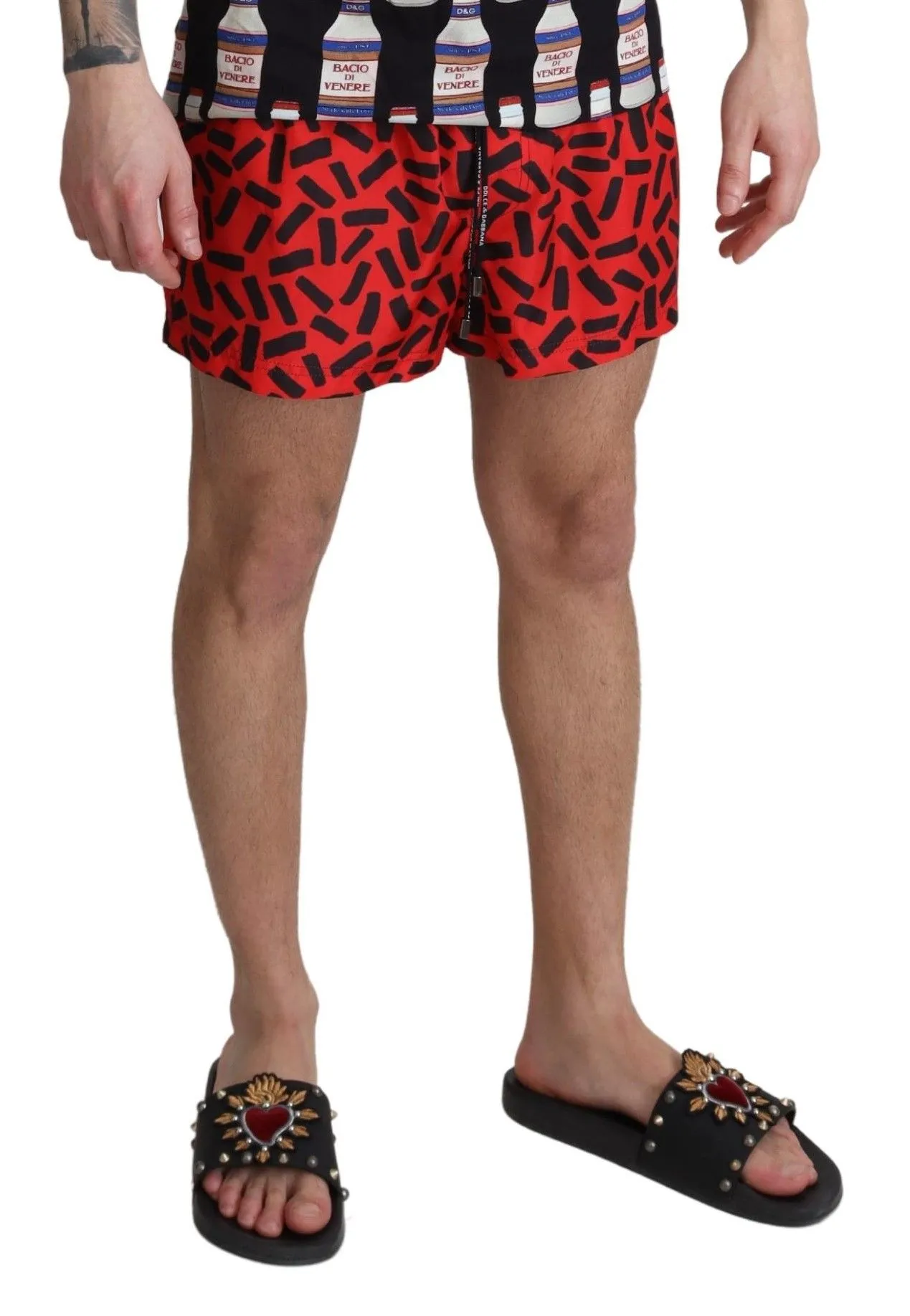 Dolce & Gabbana Men's Radiant Red Drawstring Swim Trunks