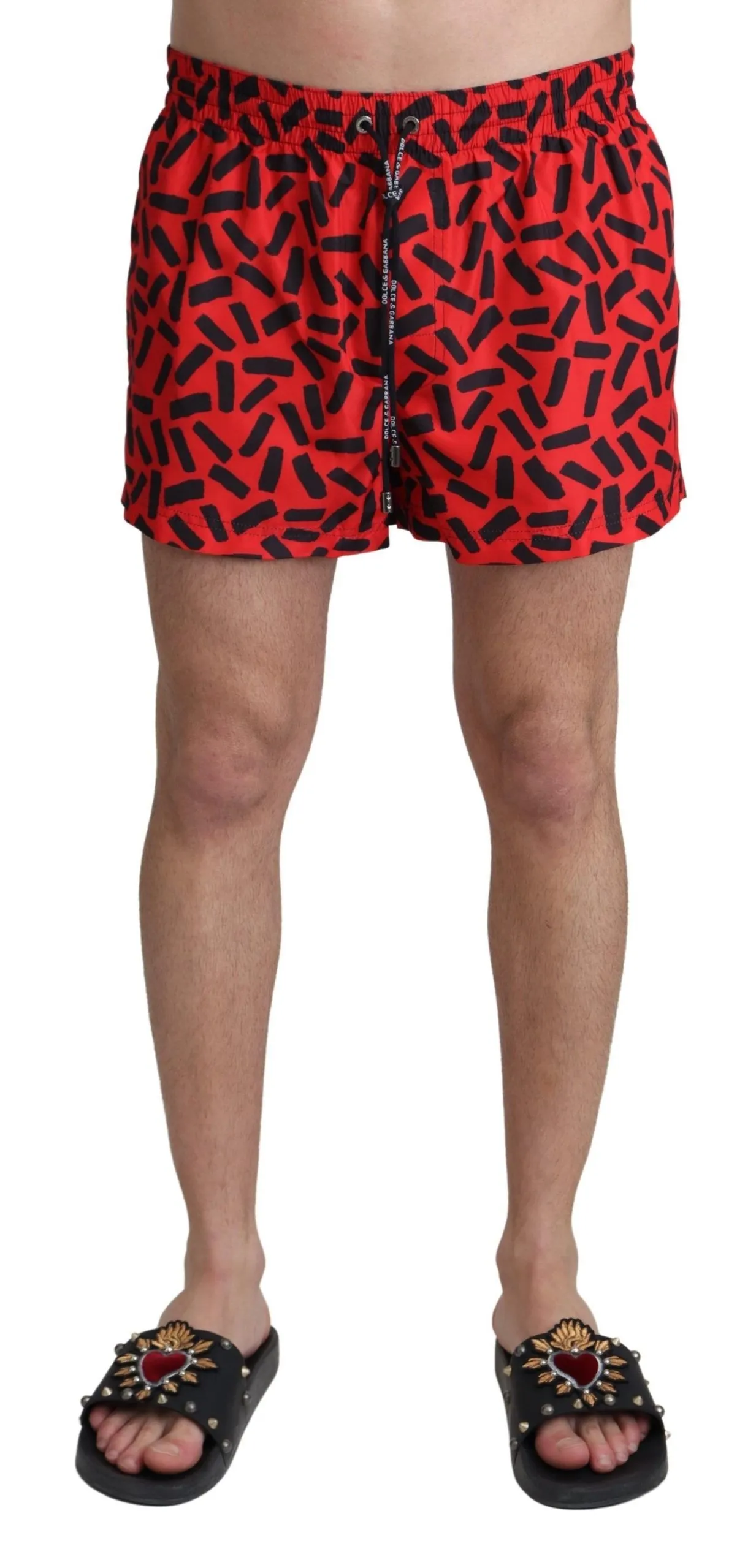 Dolce & Gabbana Men's Radiant Red Drawstring Swim Trunks