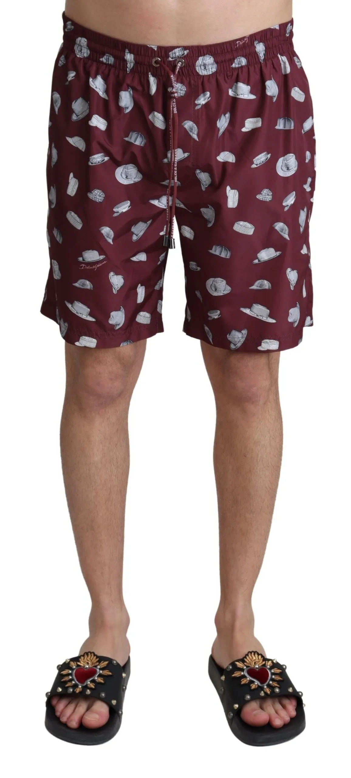 Dolce & Gabbana Men's Elegant Maroon Beachwear Trunks