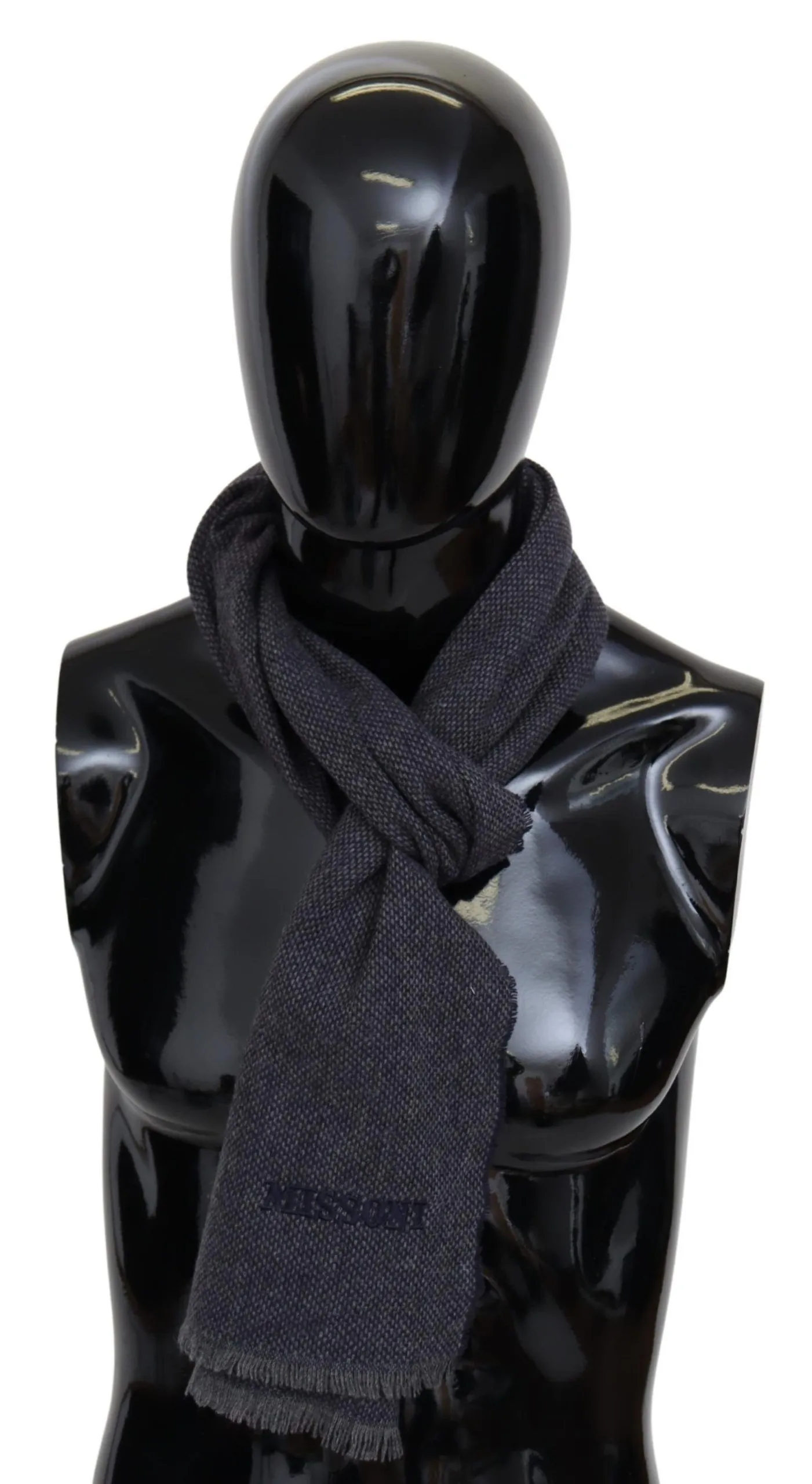 Missoni Men's Elegant Black Wool Scarf with Logo Embroidery