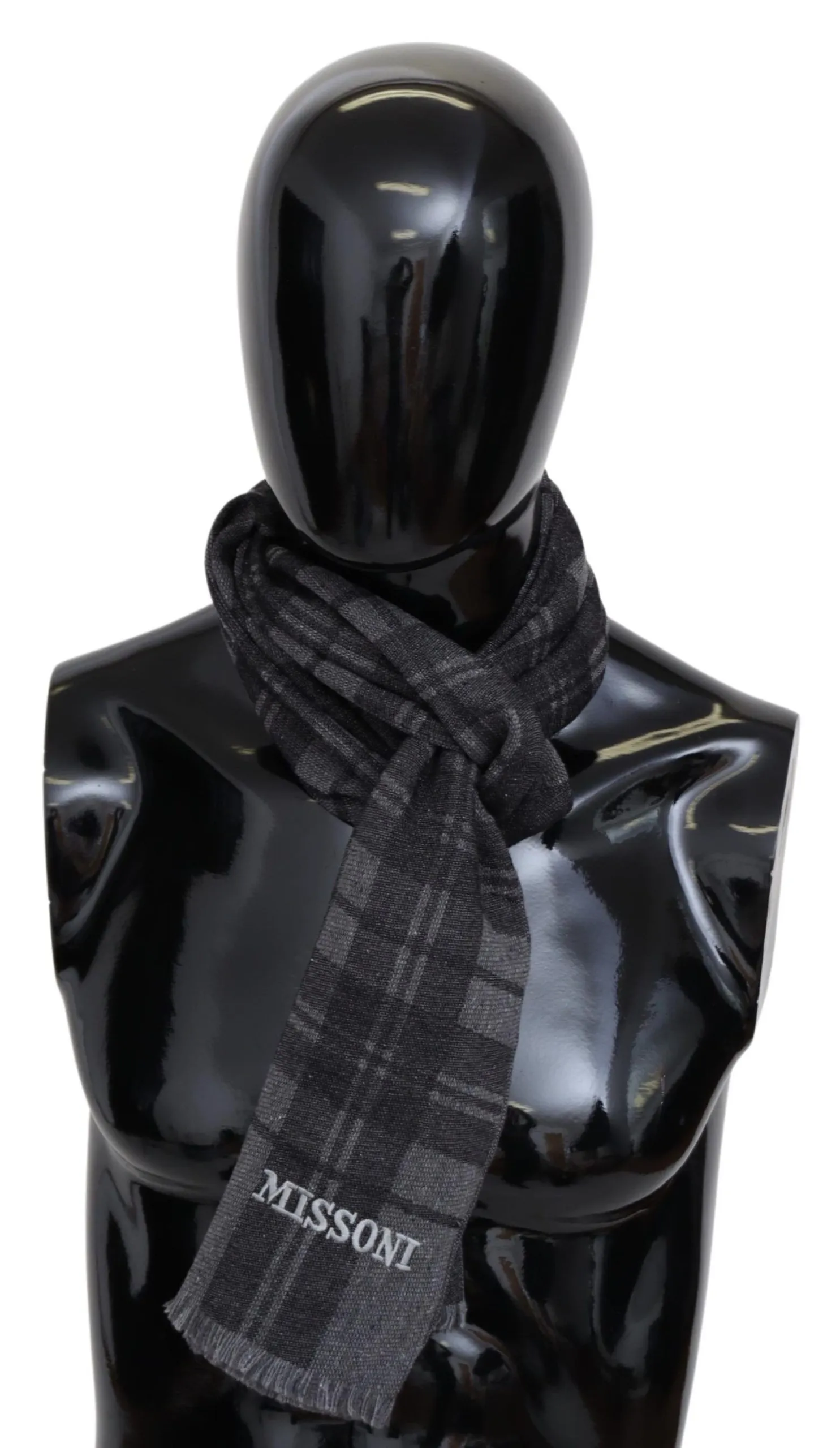 Missoni Men's Elegant Unisex Plaid Wool Scarf with Logo Embroidery