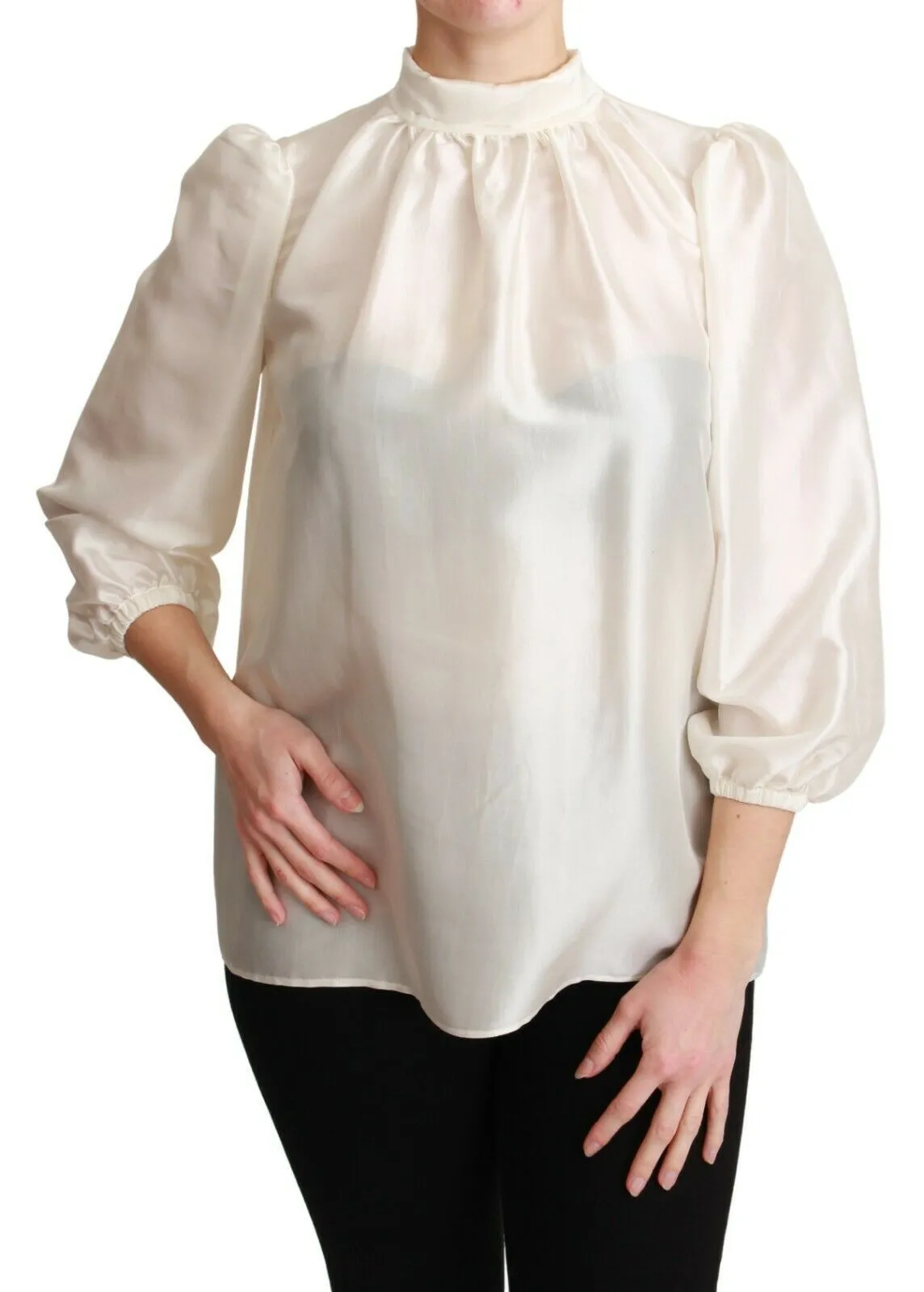 Dolce & Gabbana Women's Elegant Silk Long Sleeve Cream Blouse