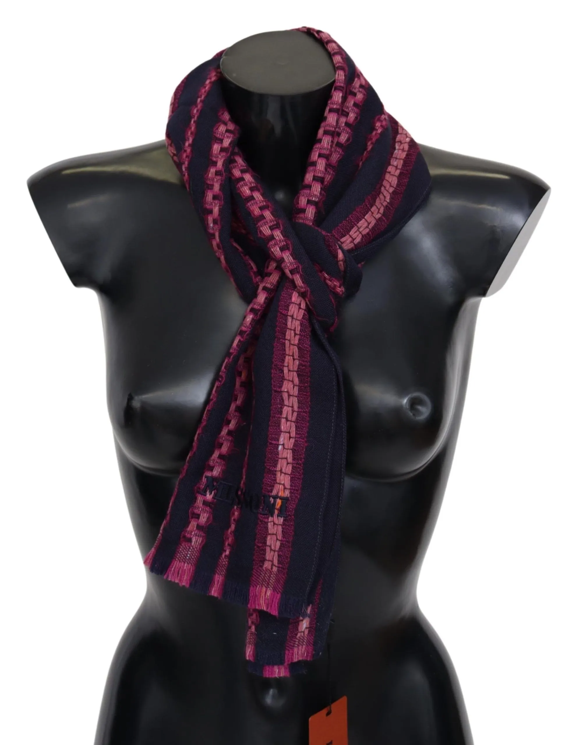 Missoni Men's Elegant Striped Wool Scarf in Black and Pink