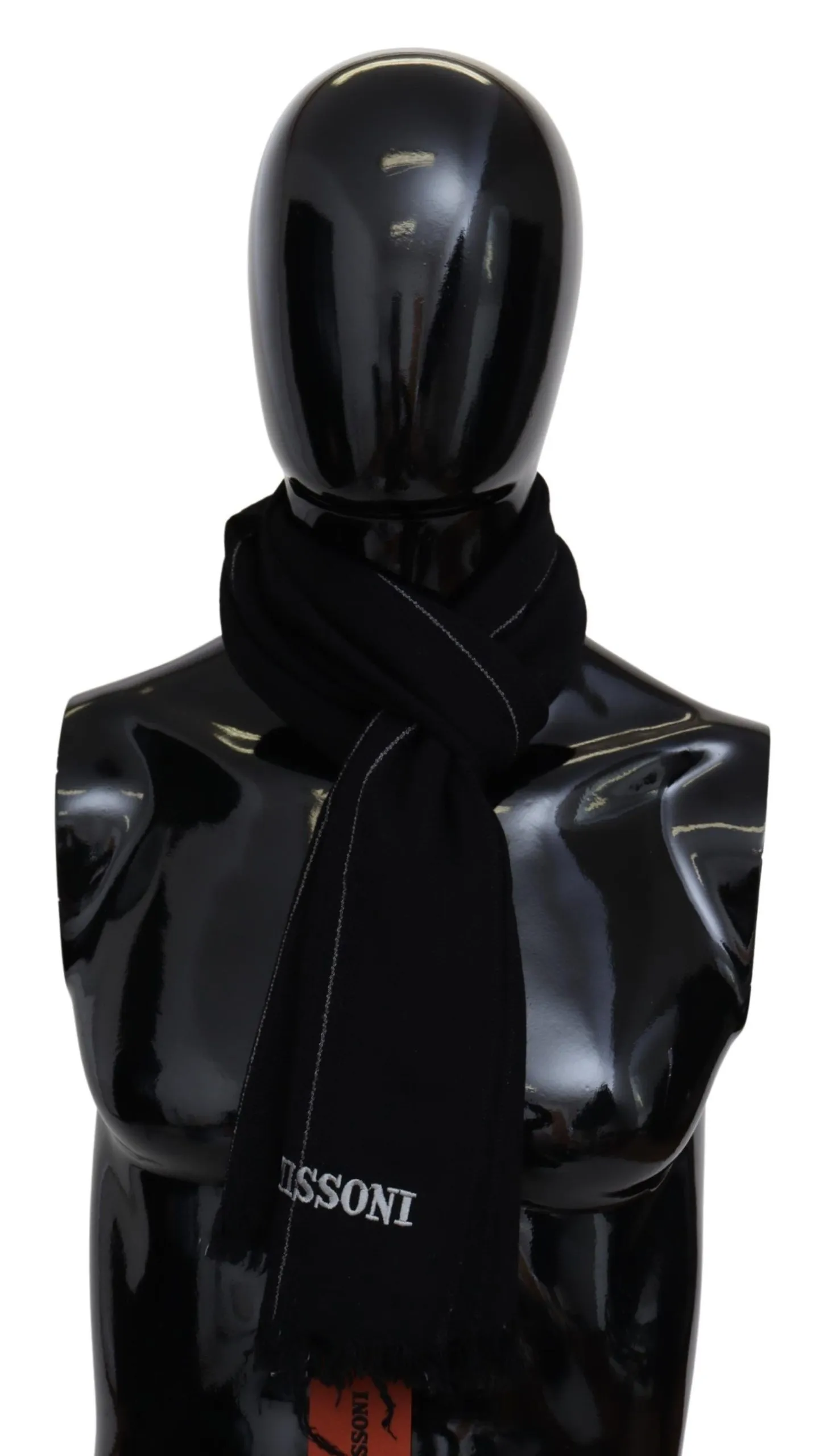 Missoni Men's Elegant Black Wool Scarf with Logo Embroidery
