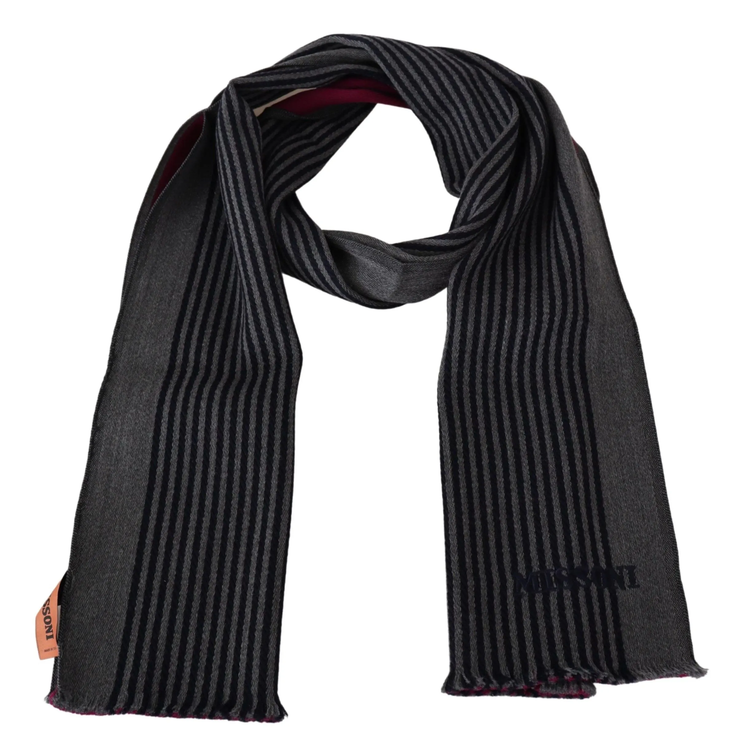 Missoni Men's Elegant Striped Wool Scarf in Black and Gray