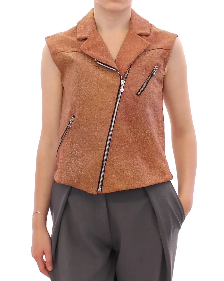 La Maison du Couturier Women's Sleeveless Leather Couture Vest in Rich Brown