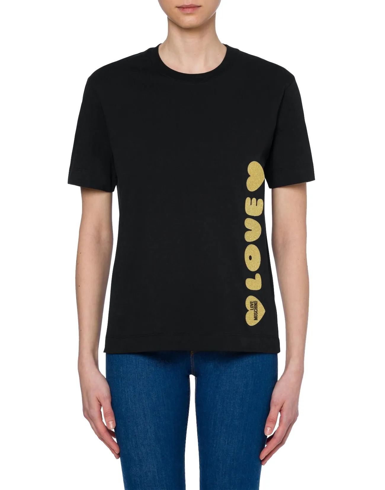 Love Moschino Women's Chic Lurex Heart Logo Cotton Tee