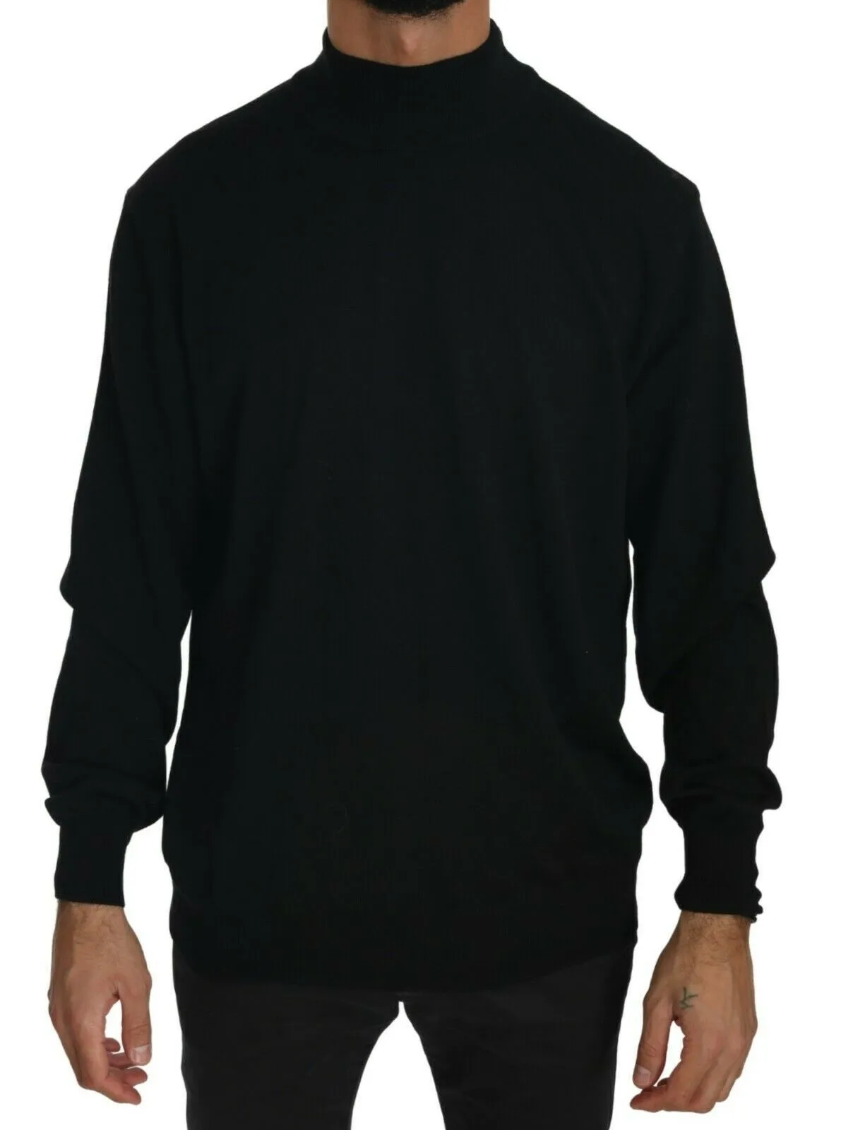 MILA SCHÖN Men's Elegant Black Virgin Wool Pullover Sweater