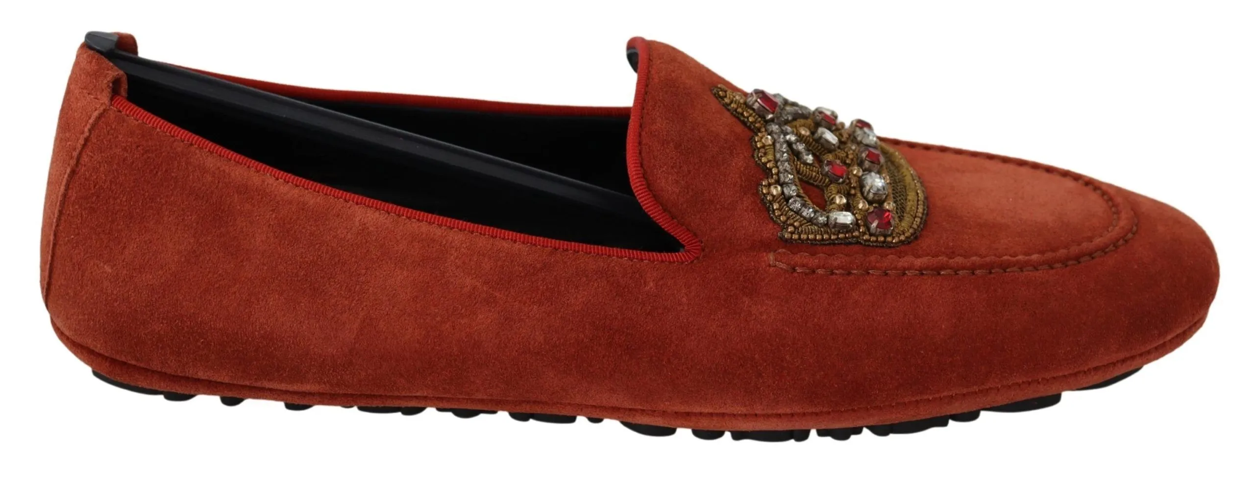 Dolce & Gabbana Men's Opulent Orange Leather Loafers with Gold Embroidery