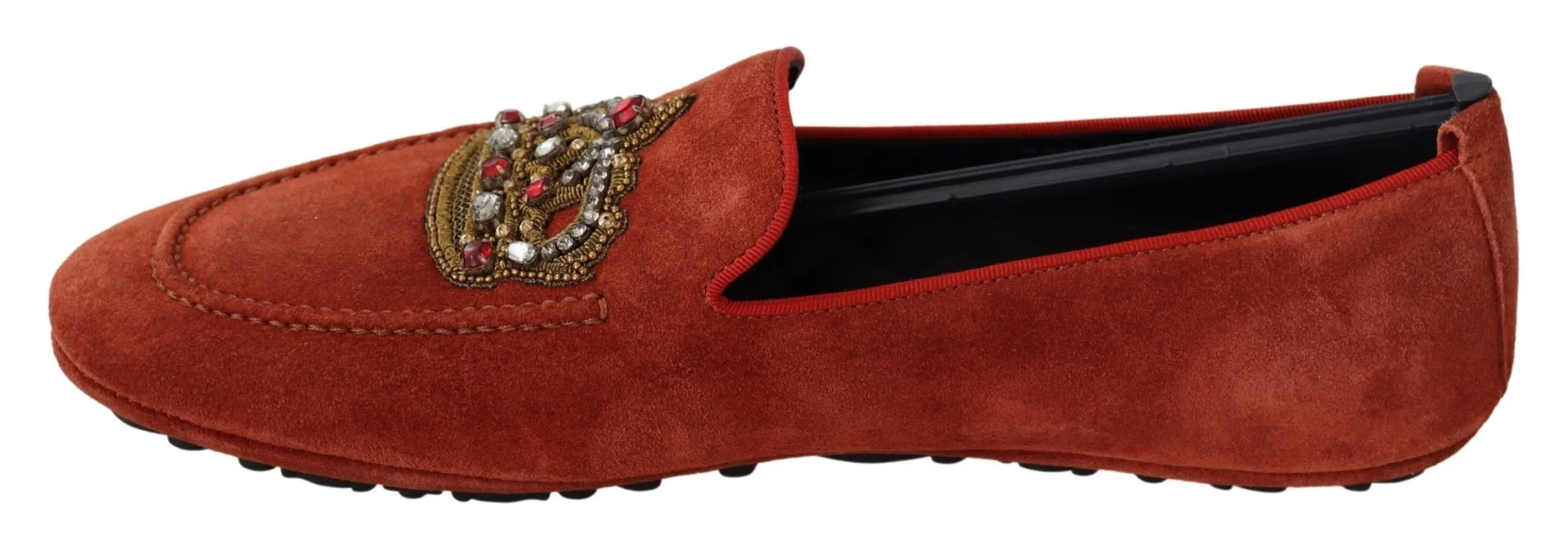 Dolce & Gabbana Men's Opulent Orange Leather Loafers with Gold Embroidery
