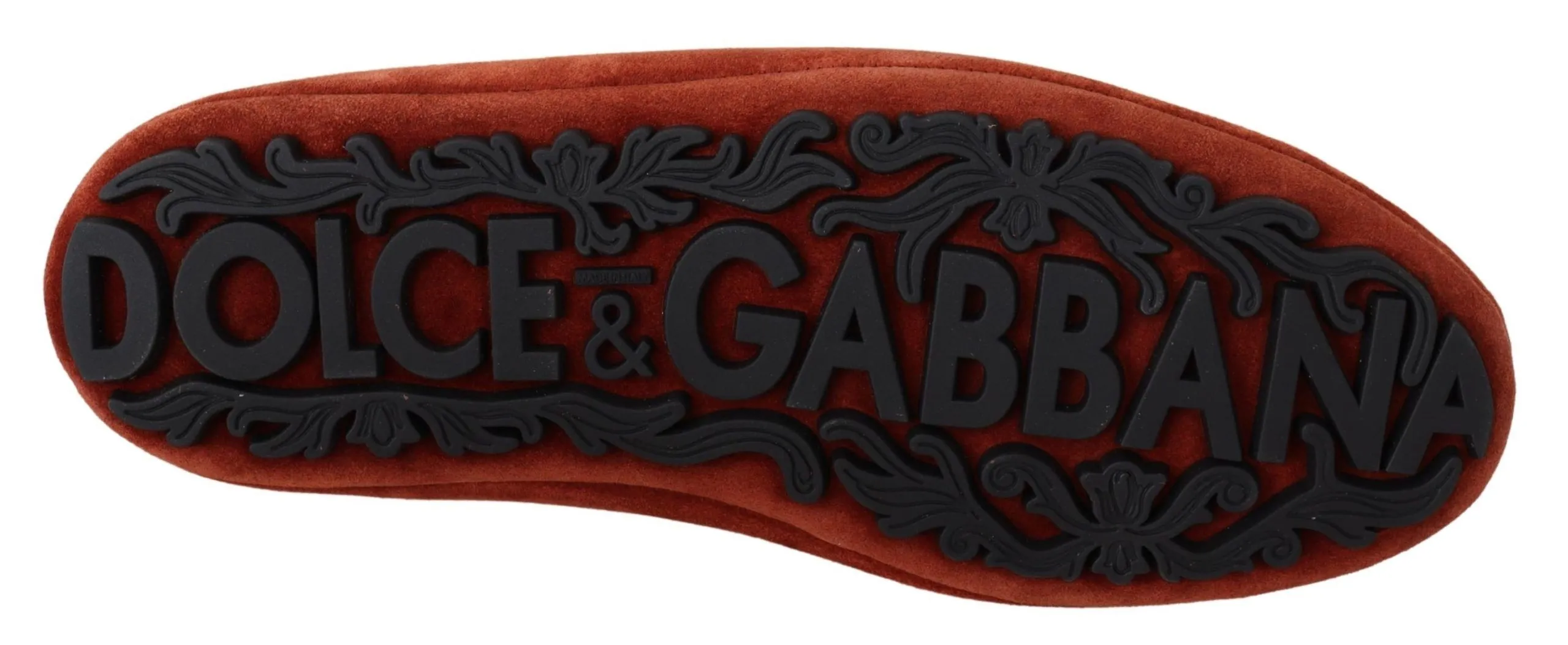 Dolce & Gabbana Men's Opulent Orange Leather Loafers with Gold Embroidery
