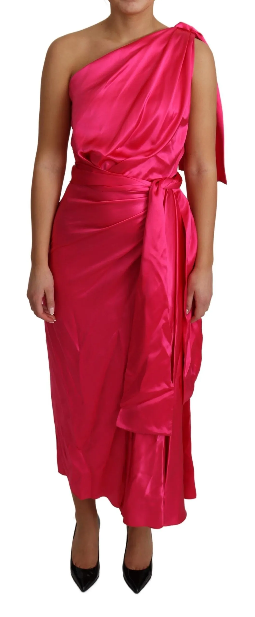 Dolce & Gabbana Women's Elegant Fuchsia Silk One-Shoulder Wrap Dress