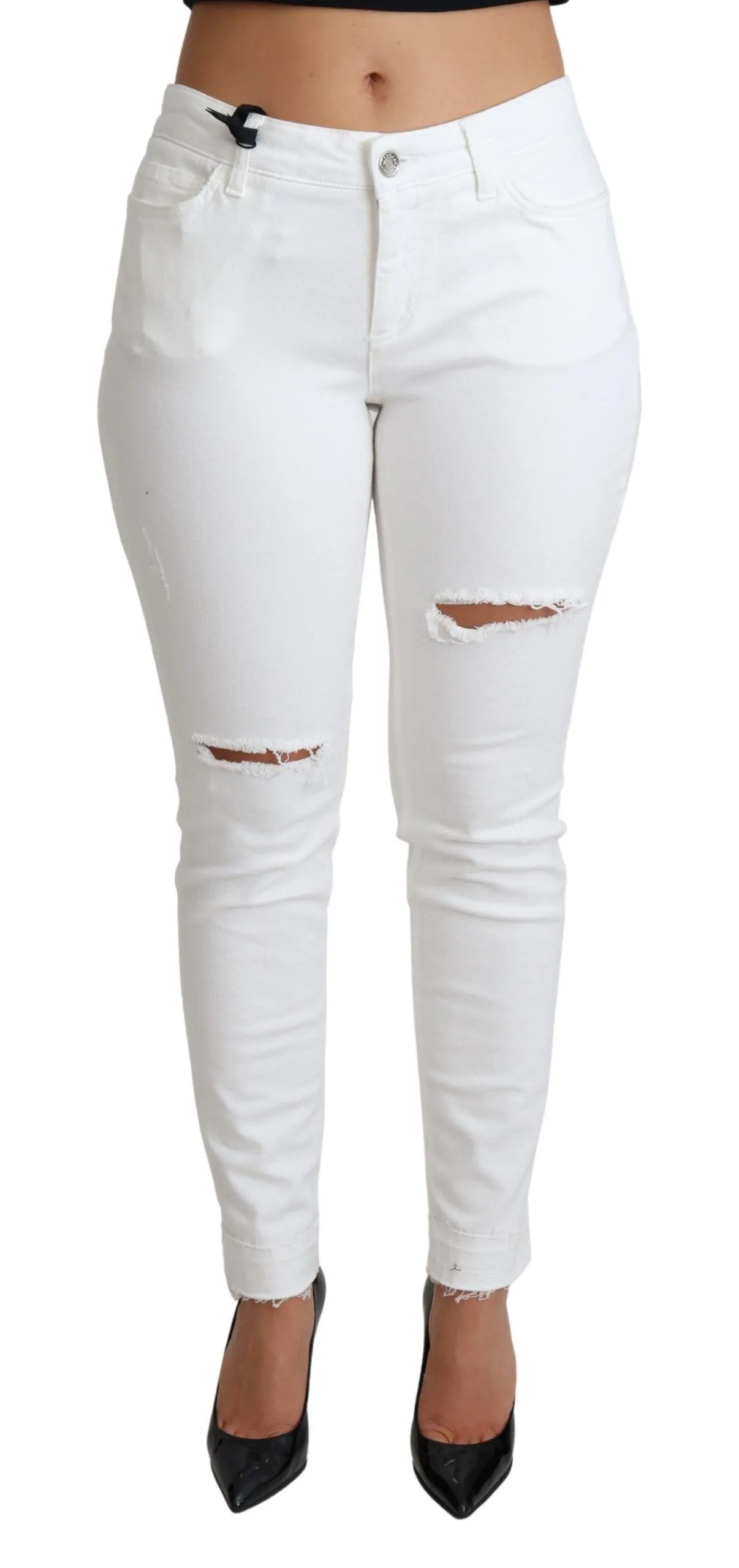 Dolce & Gabbana Women's Chic White Mid Waist Designer Jeans