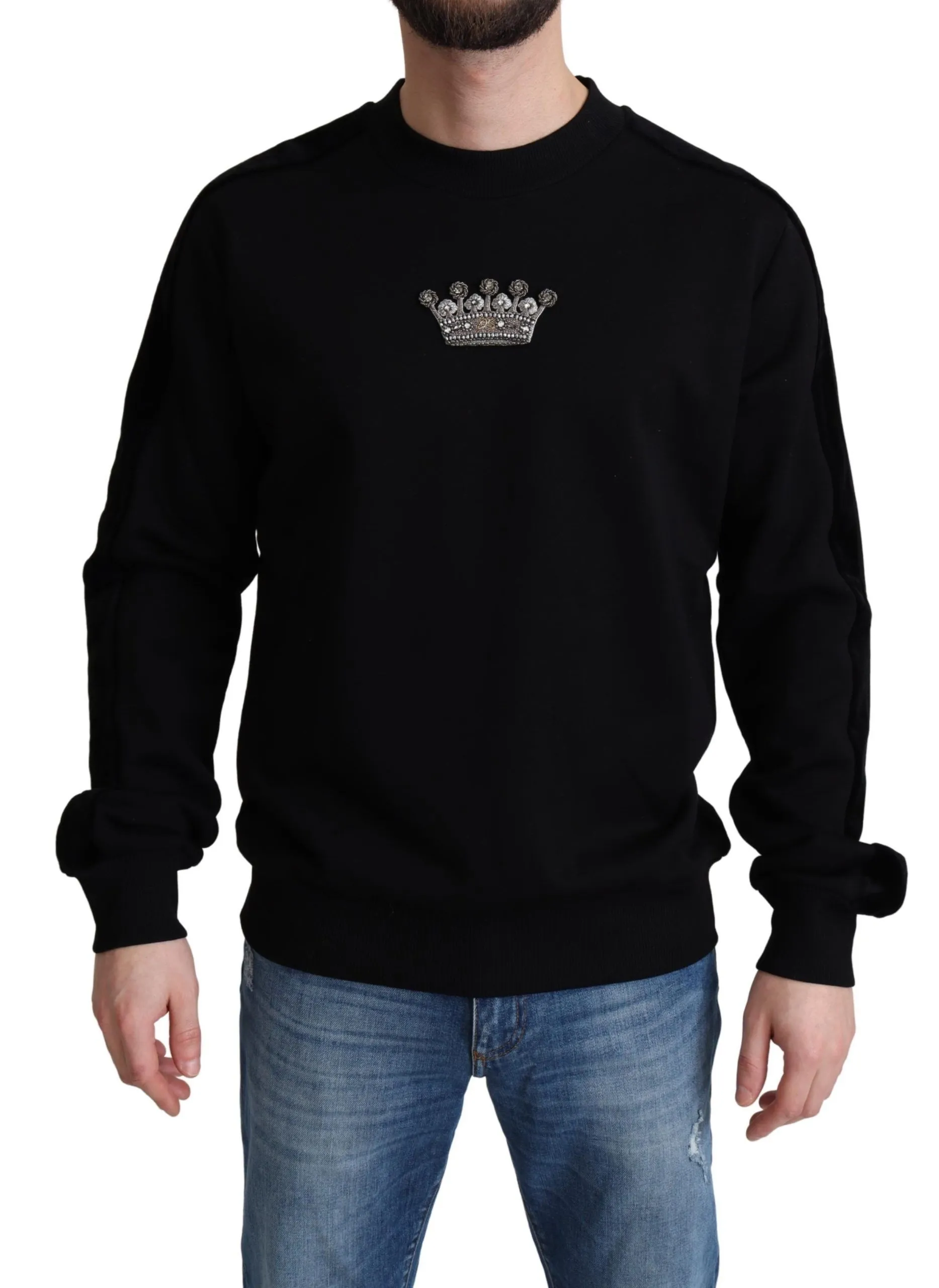 Dolce & Gabbana Men's Black Cotton Crown Pullover Mens Sweater