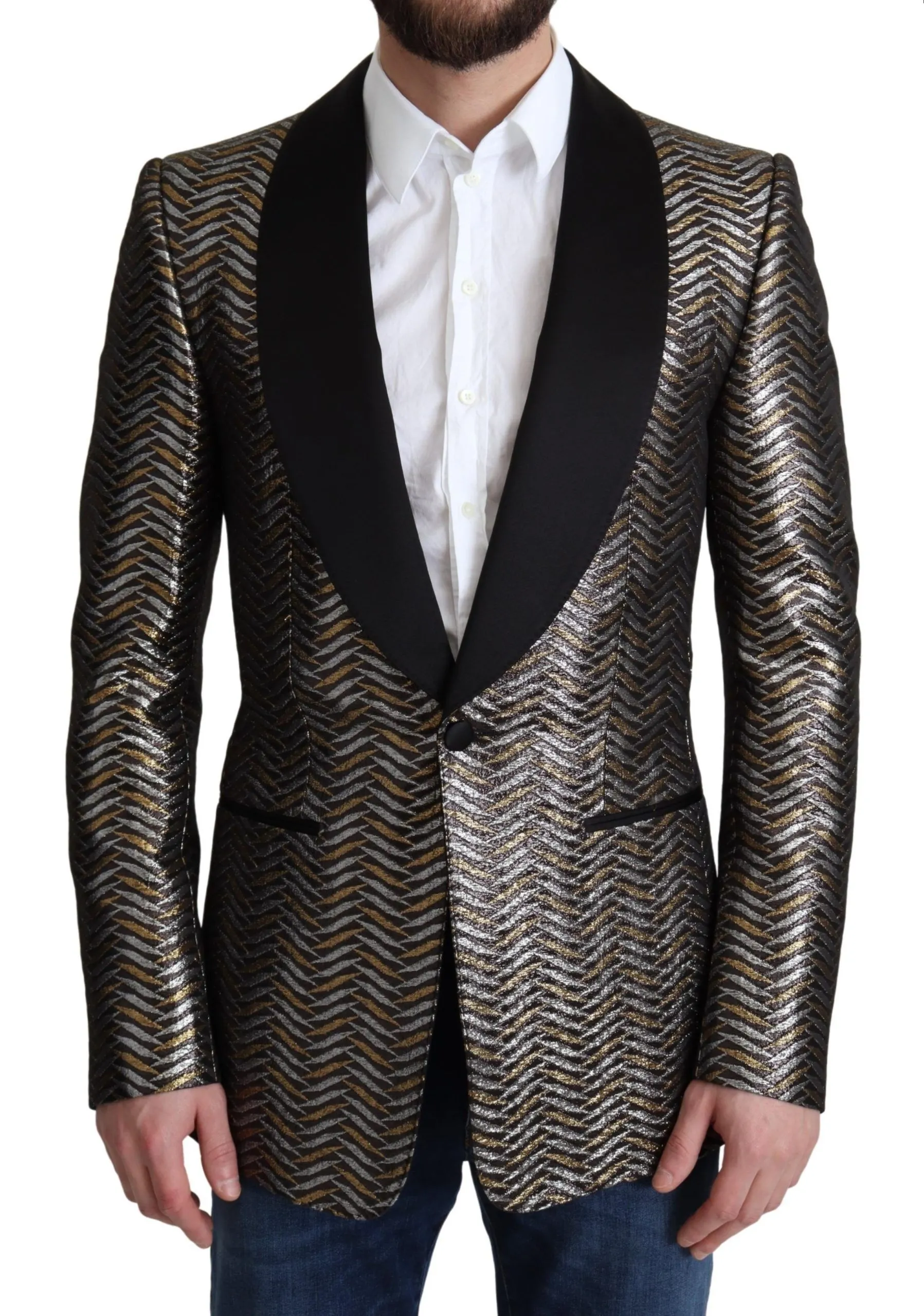 Dolce & Gabbana Men's Elegant Metallic Jacquard Slim Blazer Jacket