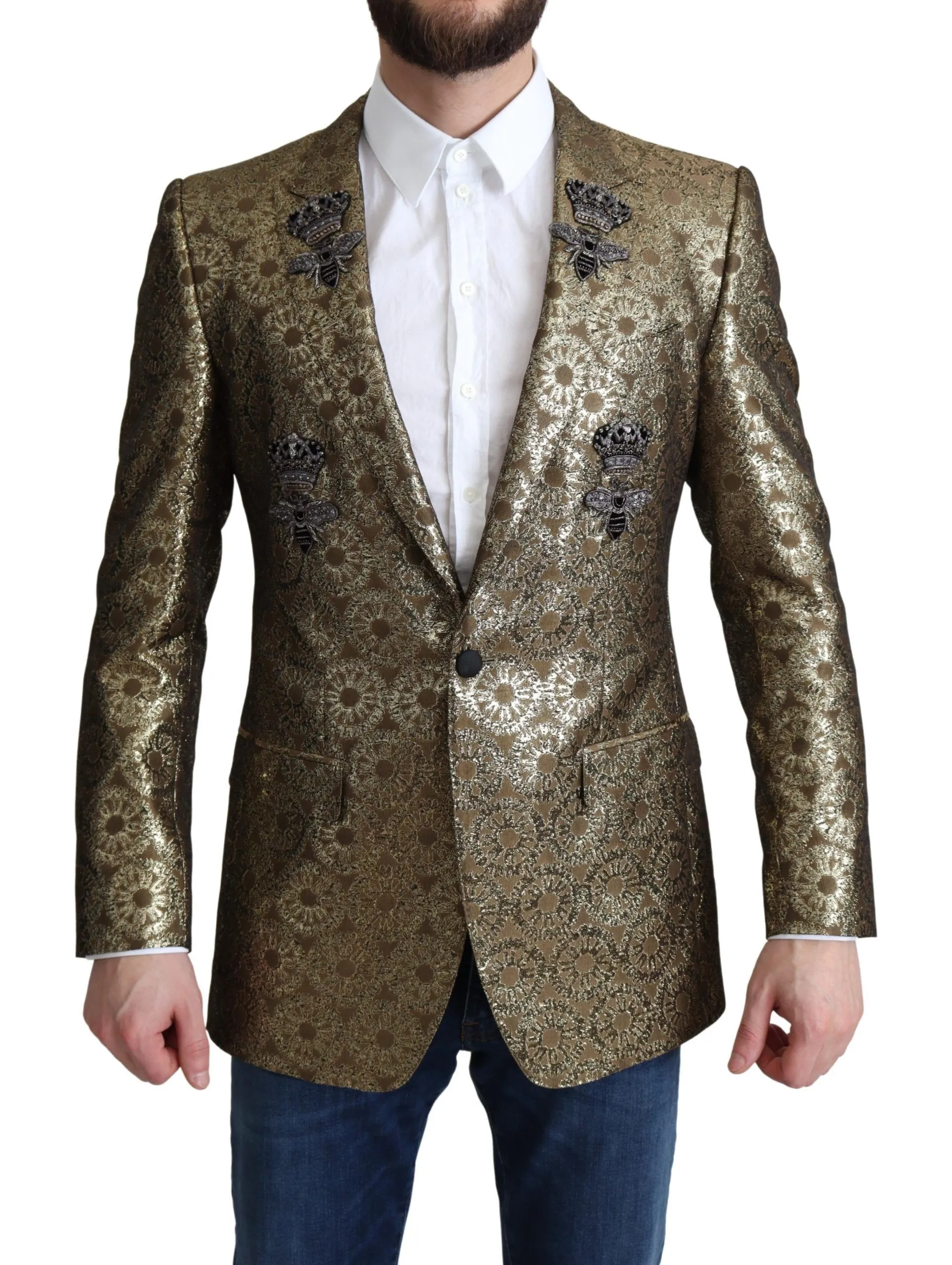 Dolce & Gabbana Men's Elegant Gold Jacquard Martini Blazer Jacket