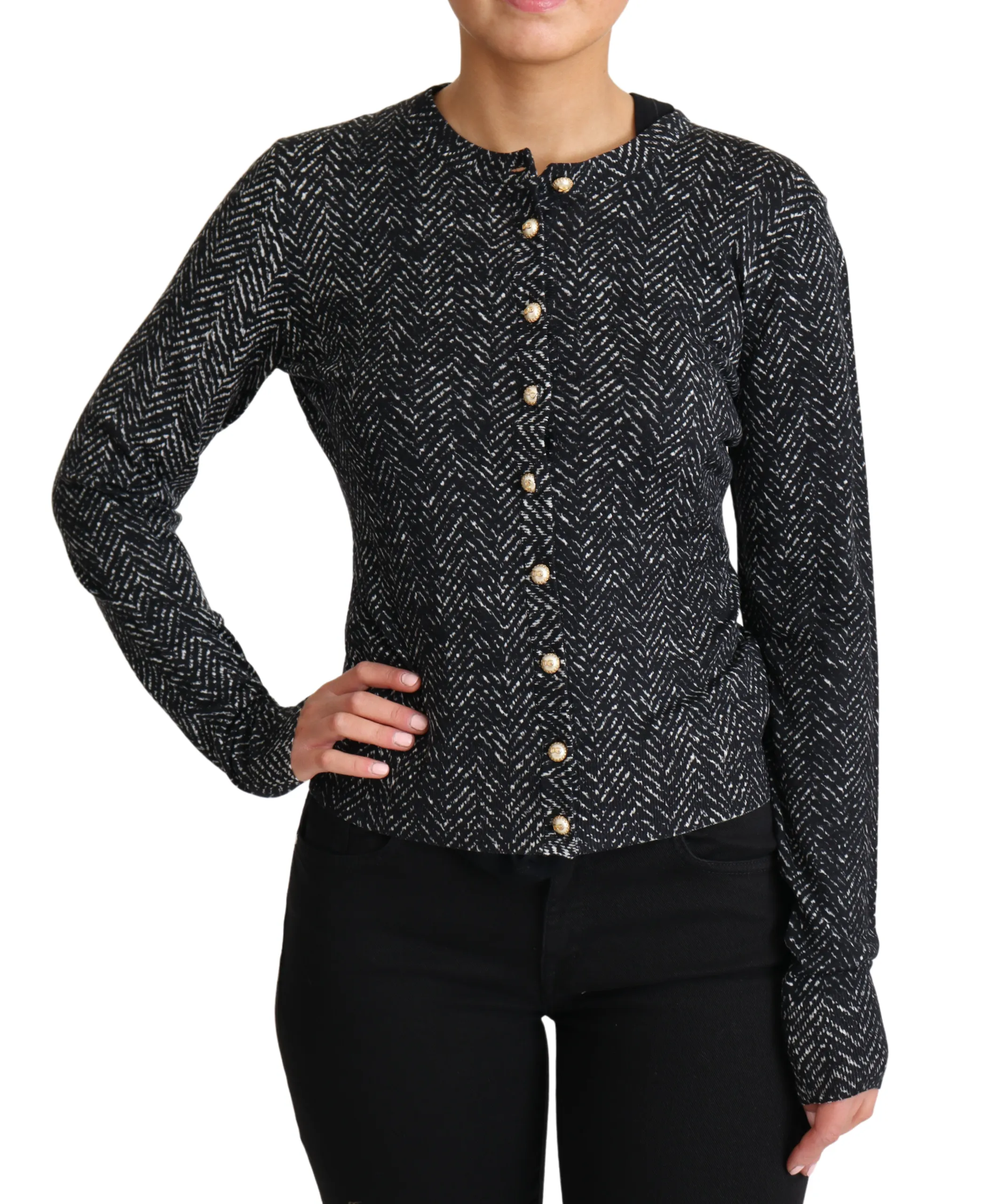 Dolce & Gabbana Women's Elegant Chevron Wool Cardigan with Logo Buttons
