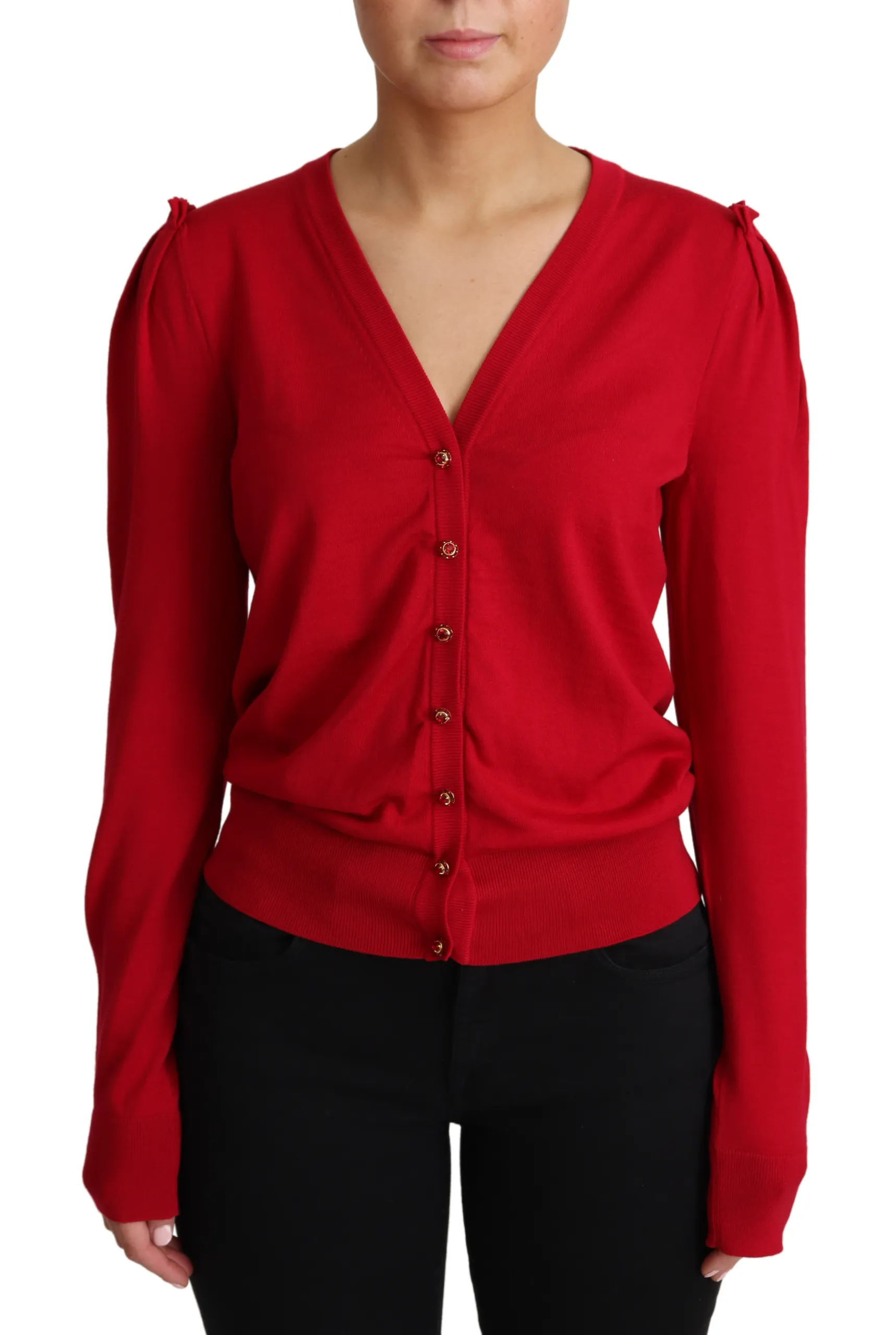 Dolce & Gabbana Women's Deep V-Neck Wool Cardigan with Swarovski Buttons