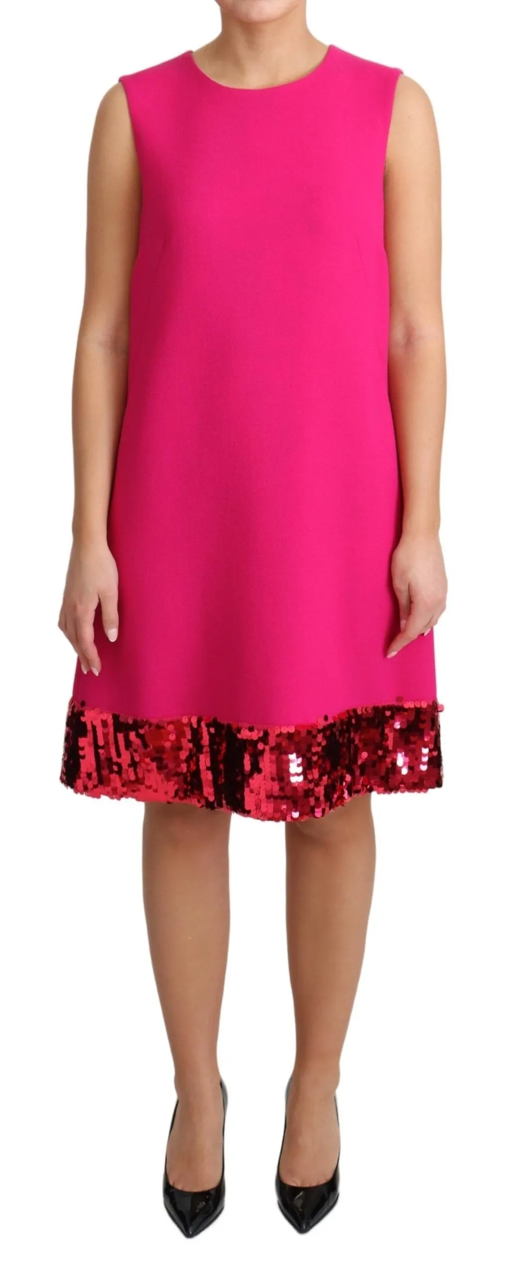 Dolce & Gabbana Women's Elegant Fuchsia Sequined Wool Blend Shift Dress