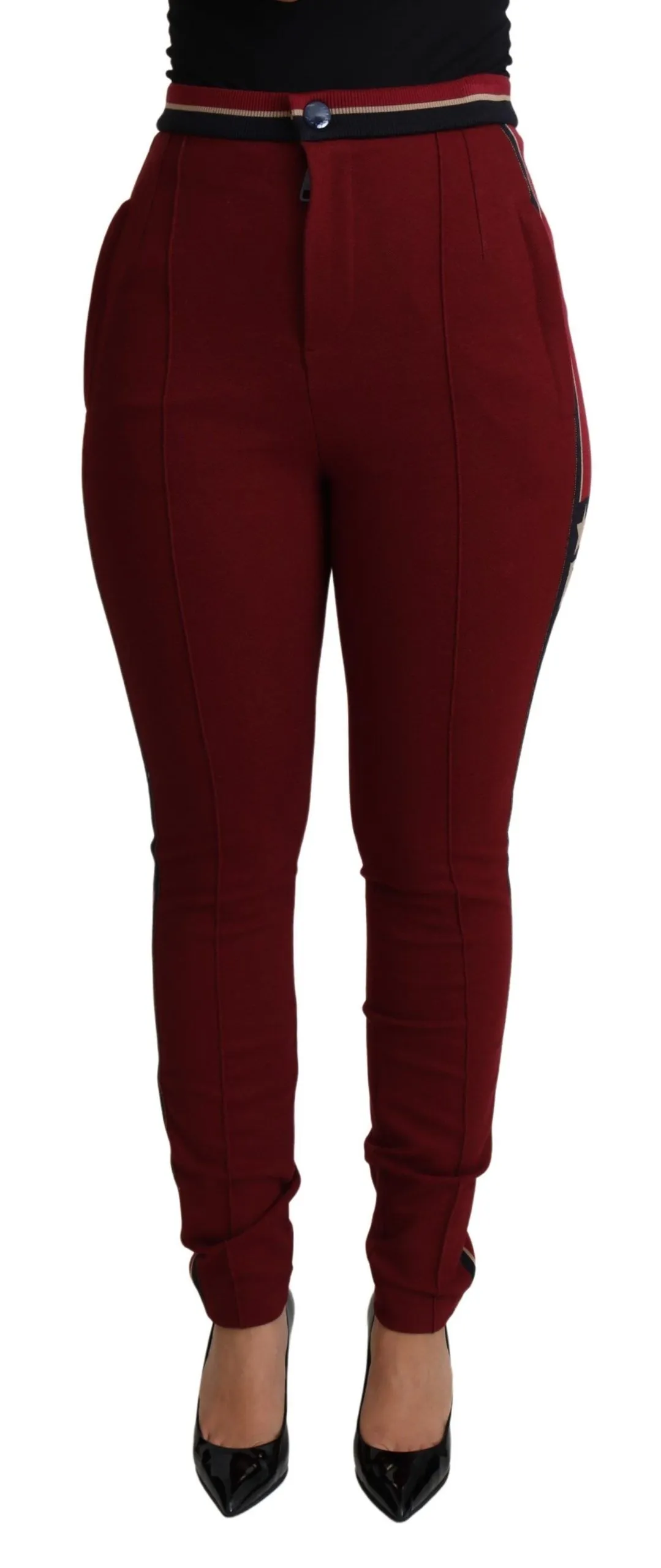 Dolce & Gabbana Women's High-Waist Embroidered Red Skinny Trousers