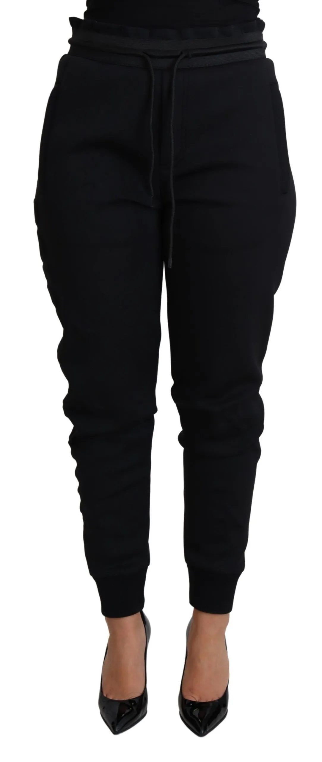 Dolce & Gabbana Women's Elegant Black Jogger Trousers with Iconic Logo