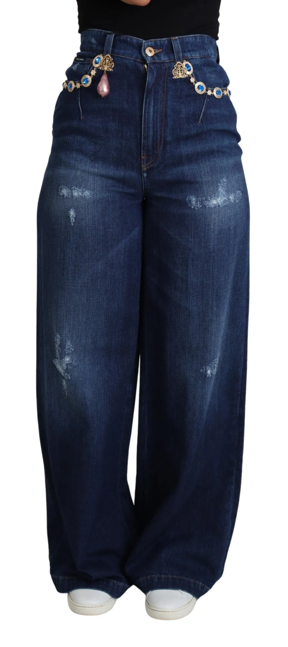 Dolce & Gabbana Women's Embellished Wide-Leg High-Waist Denim Jeans