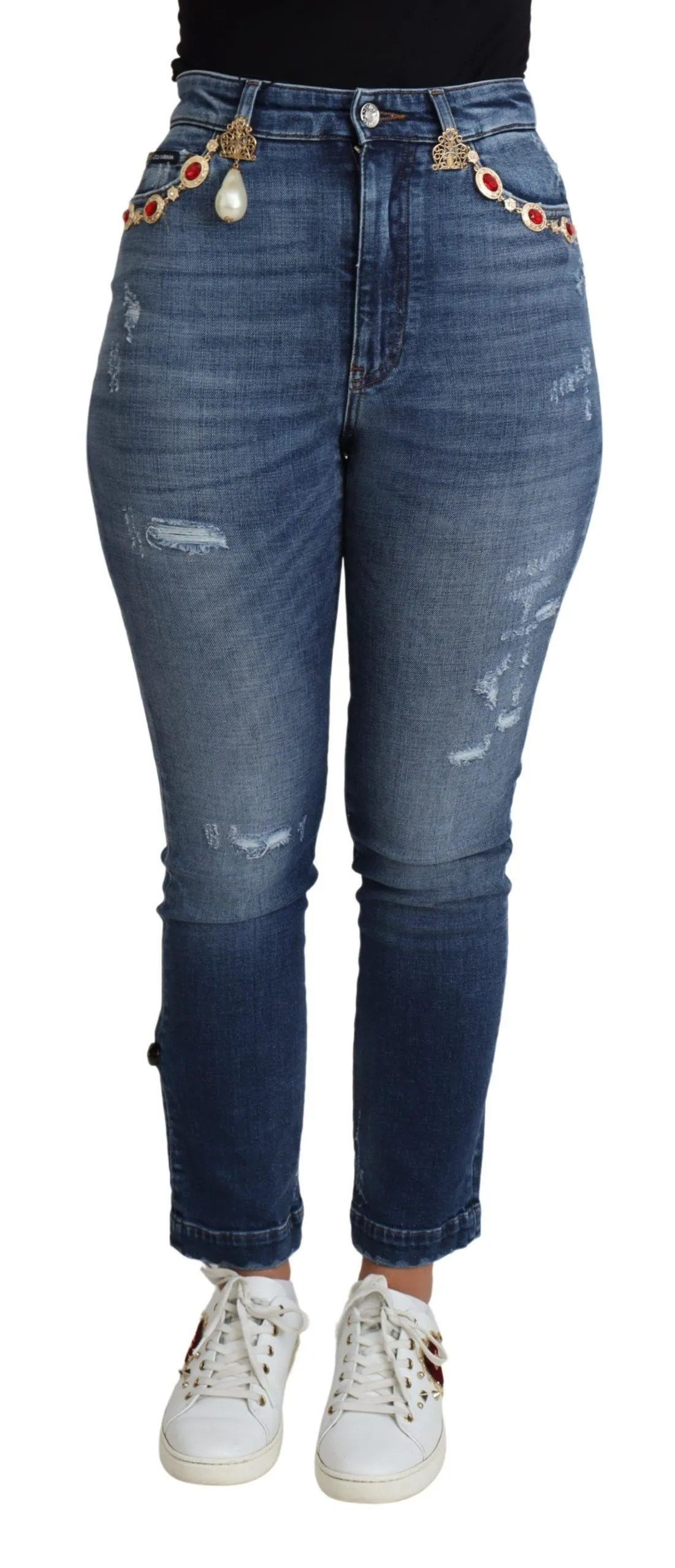 Dolce & Gabbana Women's Embellished High Waist Skinny Denim Jeans