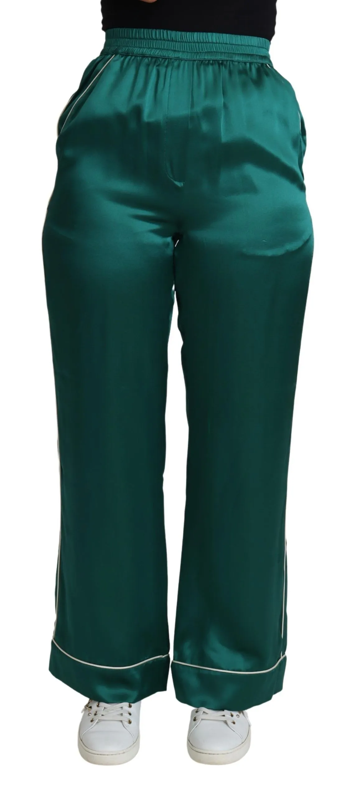 Dolce & Gabbana Women's Exquisite Silk Pajama Trousers in Lush Green