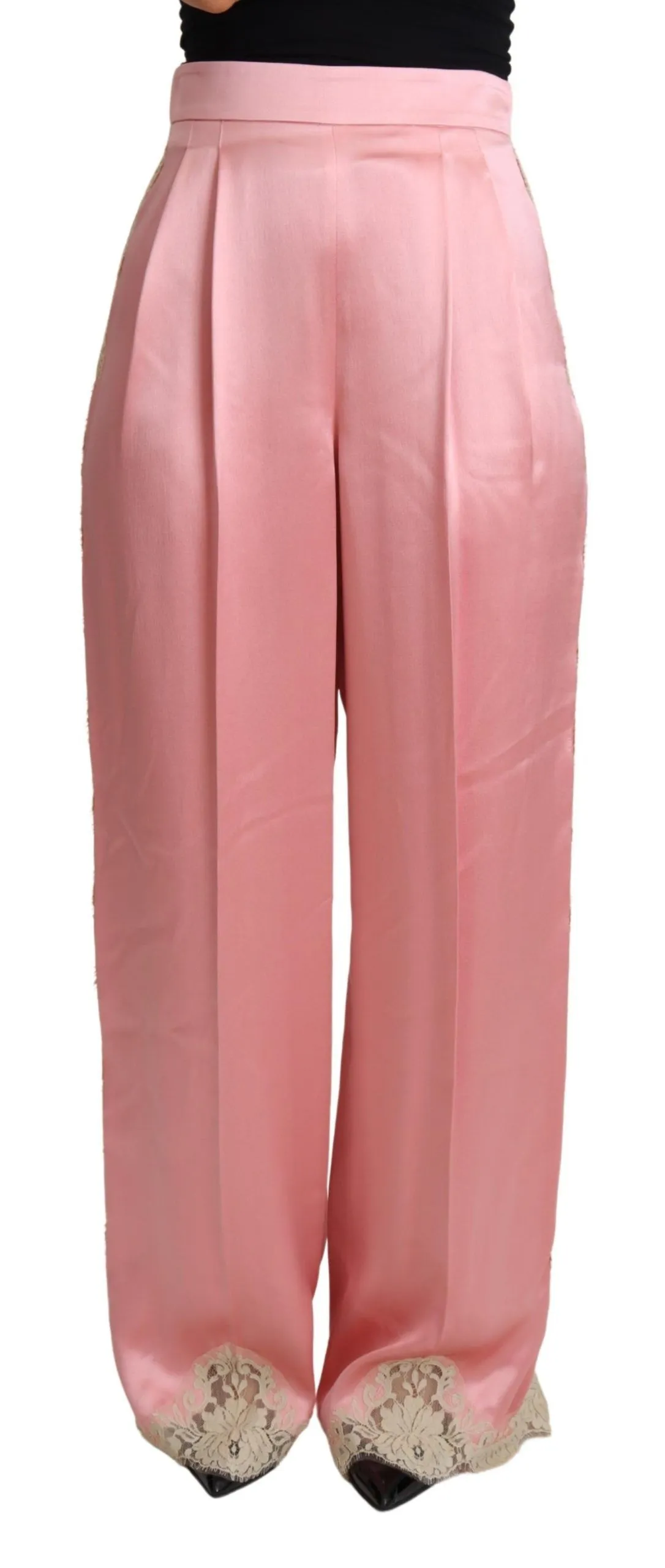 Dolce & Gabbana Women's Silk Blend Satin Wide-Leg Pants in Pink