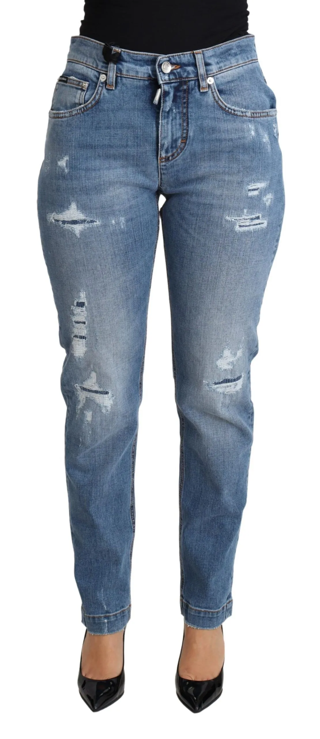 Dolce & Gabbana Women's Chic High-Waisted Tattered Skinny Jeans