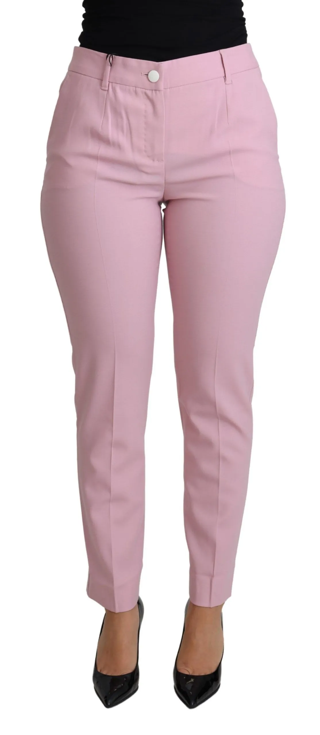 Dolce & Gabbana Women's Elegant Pink High-Waisted Wool Trousers