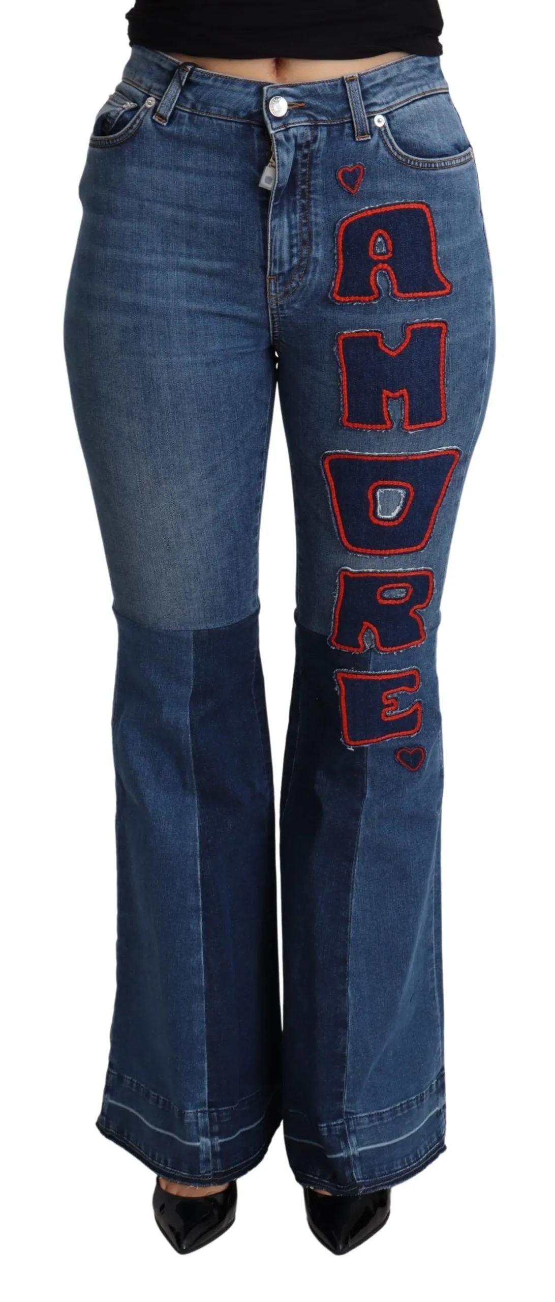 Dolce & Gabbana Women's Elegant Boot Cut Denim Jeans with Amore Patch