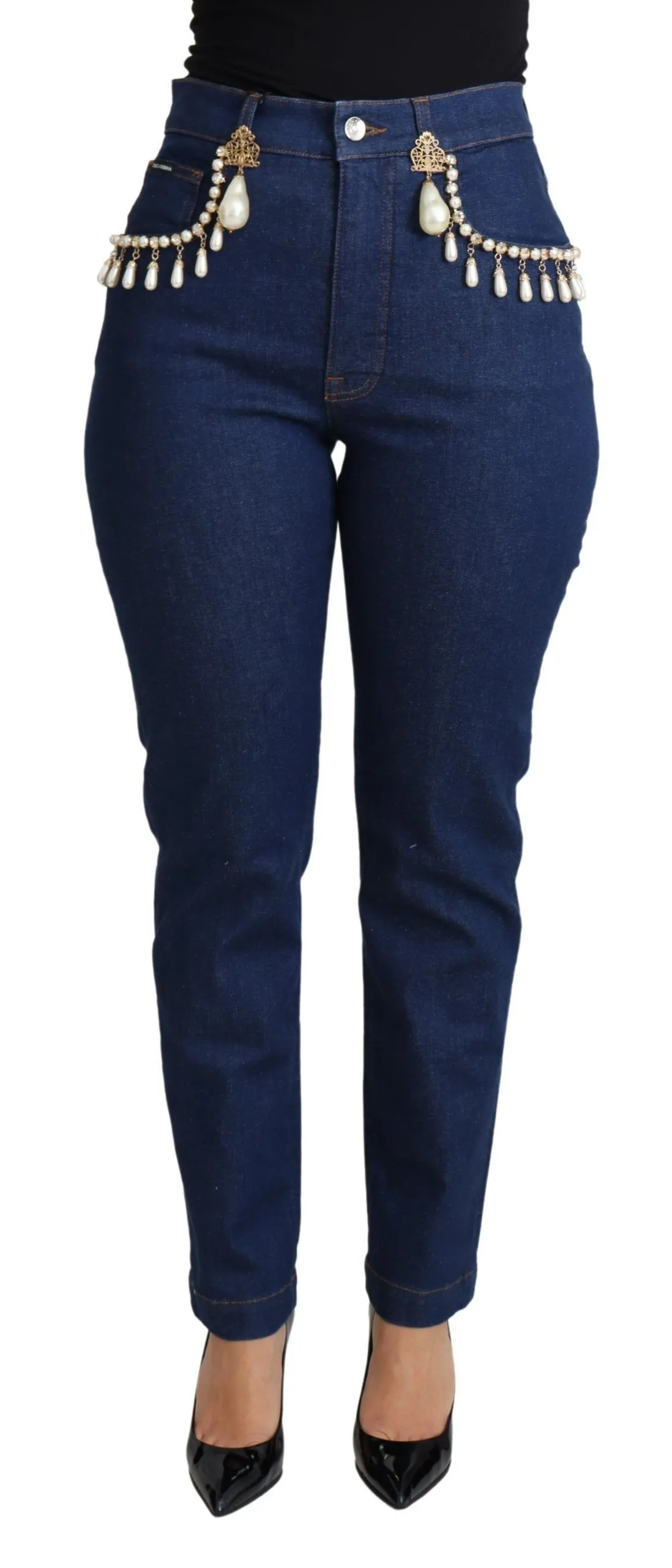 Dolce & Gabbana Women's Pearl Embellished High Waist Skinny Jeans